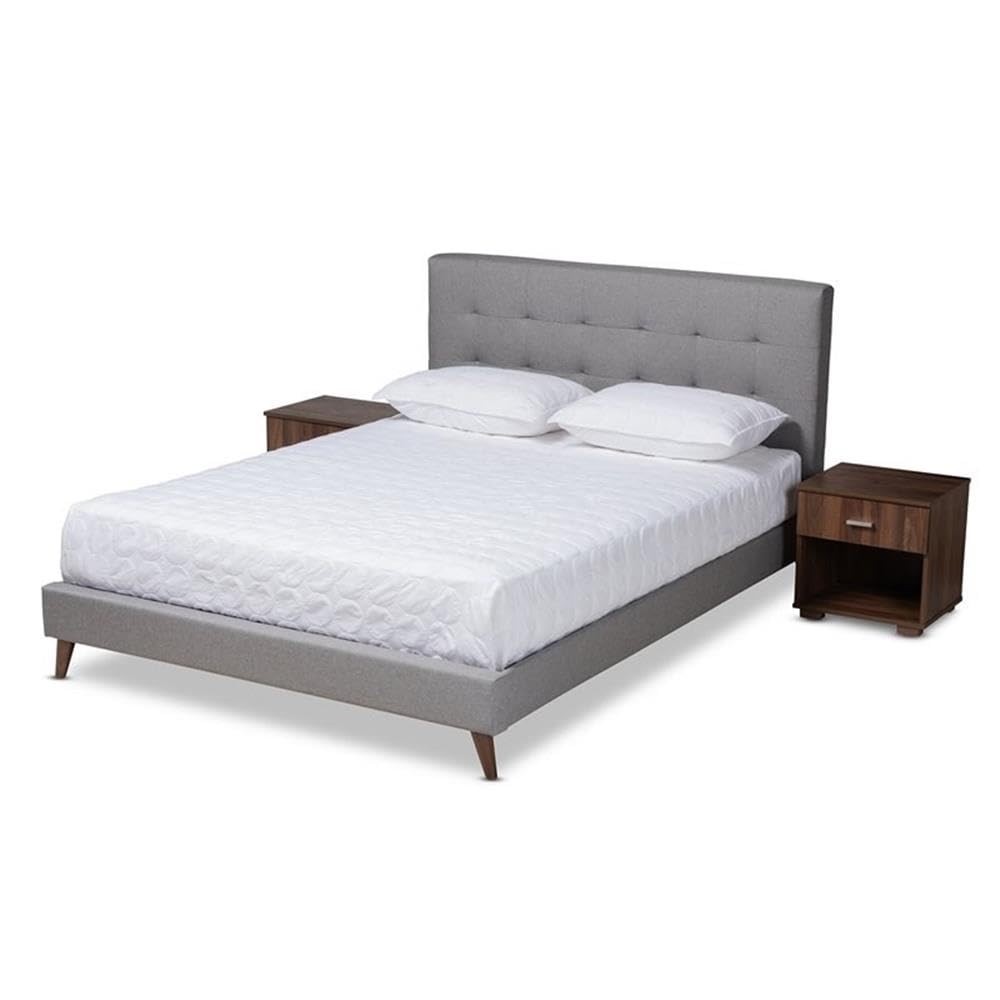 BOWERY HILL Queen Size Maren Light Grey Platform Bed with Nightstands - Modern Bedroom Furniture Set for Small Spaces & Guest Rooms