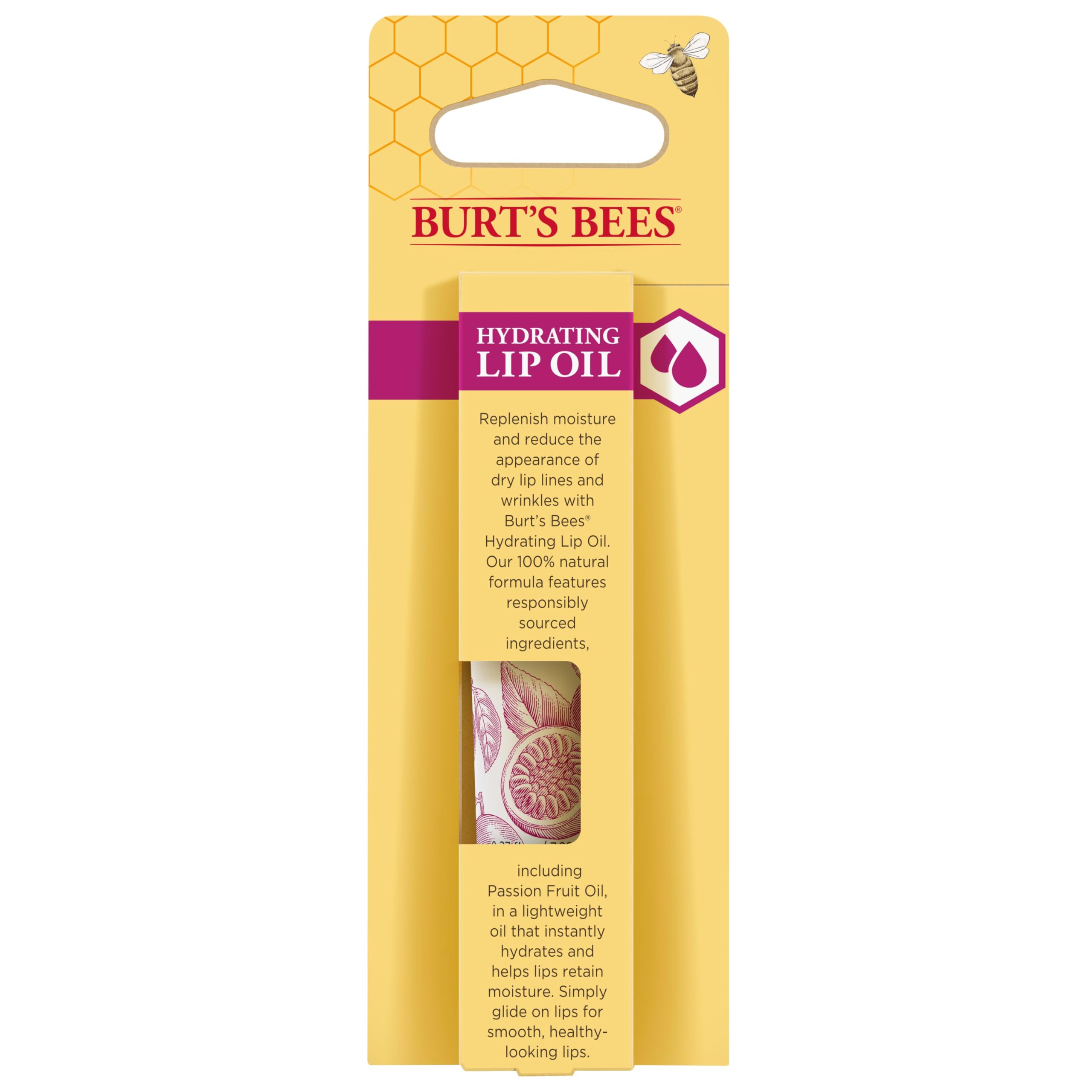 Burt's Bees Hydrating Lip Oil with Passion Fruit Oil - Moisturizing & Nourishing Lip Treatment for Dry Lips - Perfect for Daily Use, Makeup Prep & Nighttime Lip Care