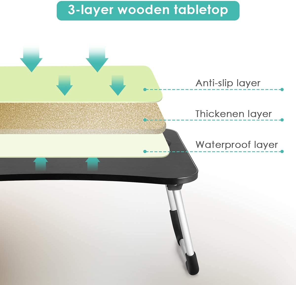 Portable Adjustable Laptop Desk Stand - Foldable Bed Tray Table with Cup Holder for Notebook, Breakfast, Reading & Watching Movies - Perfect for Home Office, Dorm Room, Sofa & Bed Use (Black)