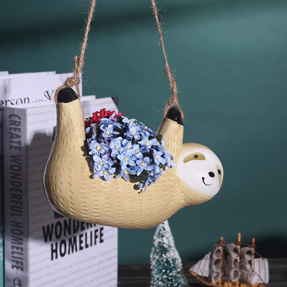 DOITOOL 2PCS Ceramic Hanging Sloth Planter Pot - Cute Succulent & Cactus Flower Pot for Indoor & Outdoor Plants (16 X 10CM) - Perfect for Home Decor, Garden, Balcony, and Office Plant Display