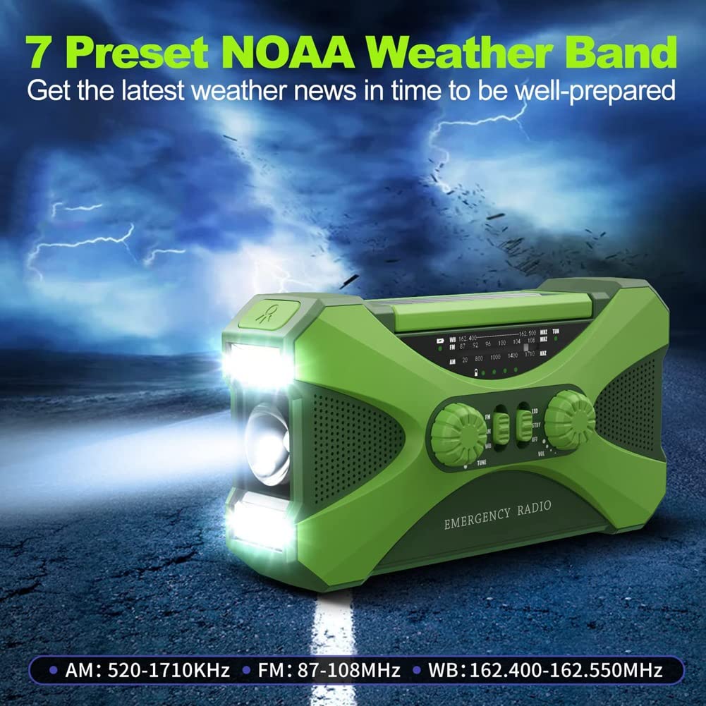 Juwaacoo 10000mAh Solar Hand Crank Emergency Radio with LED Flashlight & Phone Charger - Portable Power Bank for Outdoor Camping, Hiking, and Emergency Preparedness