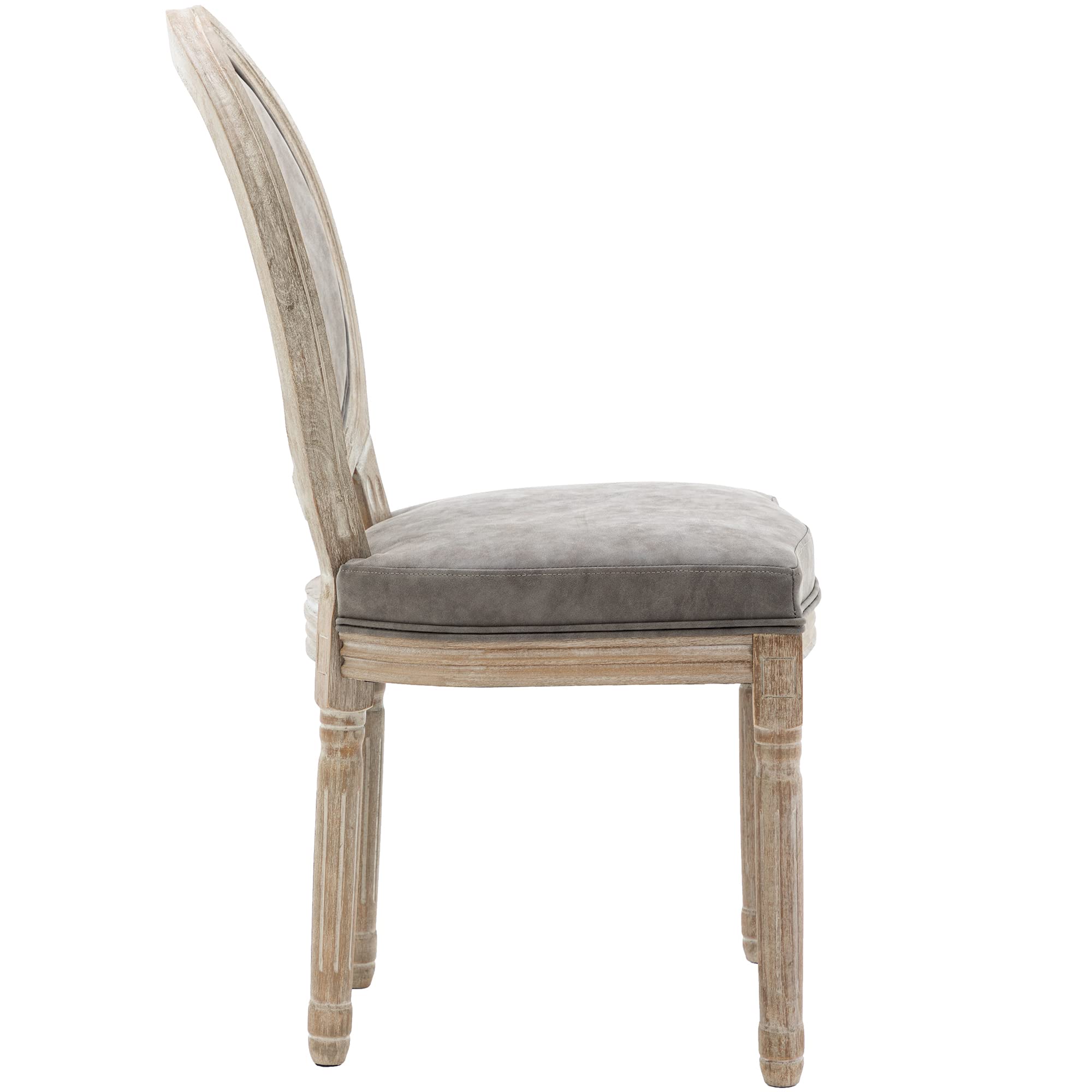 Farmhouse Leather Dining Chairs Set of 4 - French Country Round Back Bistro Chairs with Wooden Legs for Dining Room, Kitchen, Living Room & Restaurant Decor | Perfect for Rustic Home, Cafe and Wedding Venue Settings (Grey)