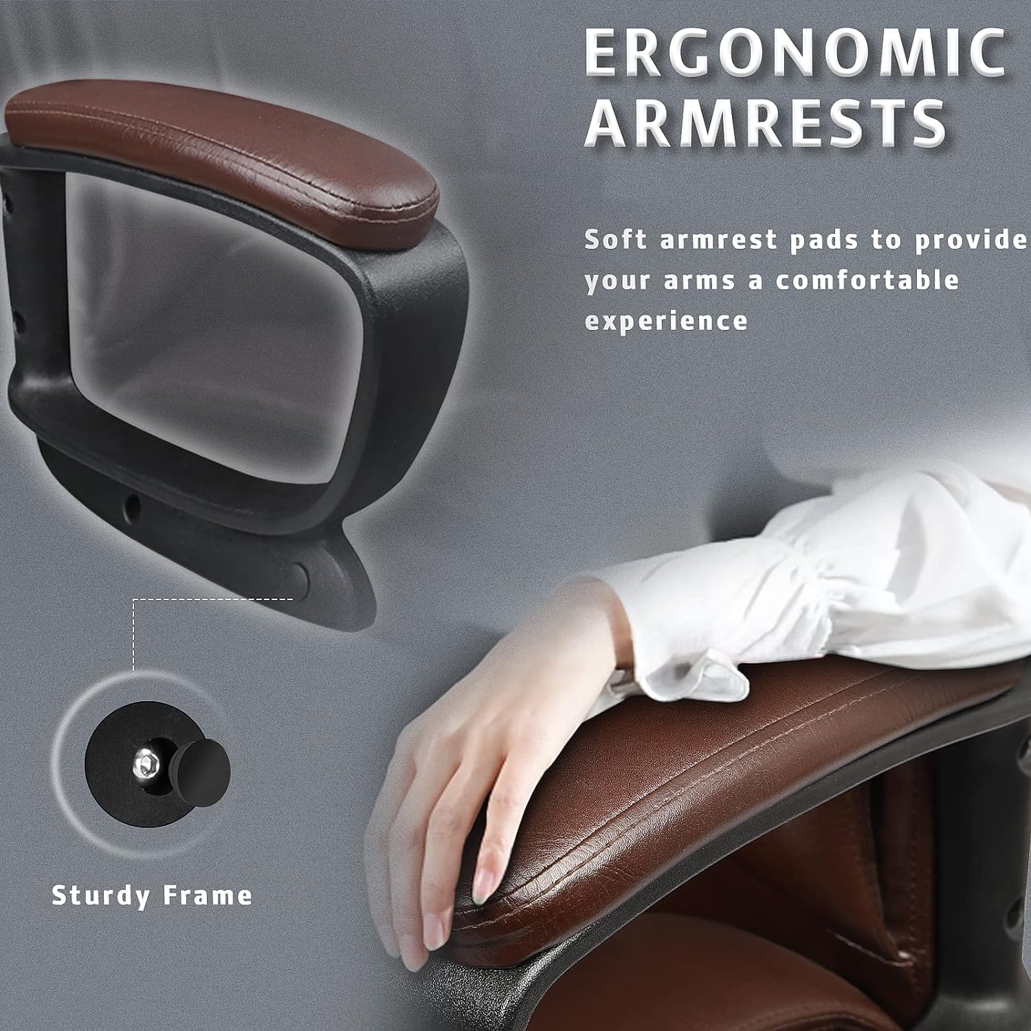 Lemberi Ergonomic Office Chair - High Back Executive Desk Chair with Adjustable Height, PU Leather & Cushion Support for Big and Tall Users - Perfect for Home Office, Gaming & Long Work Sessions (Brown)