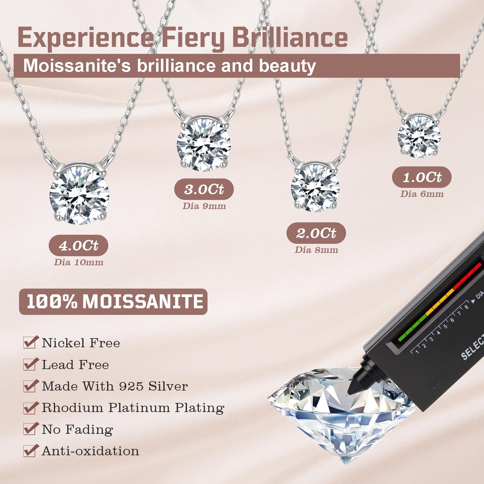 1-4CT Moissanite Pendant Necklace for Women - D Color 925 Sterling Silver with Certificate | Elegant Jewelry Gift for Anniversary, Wedding & Special Occasions