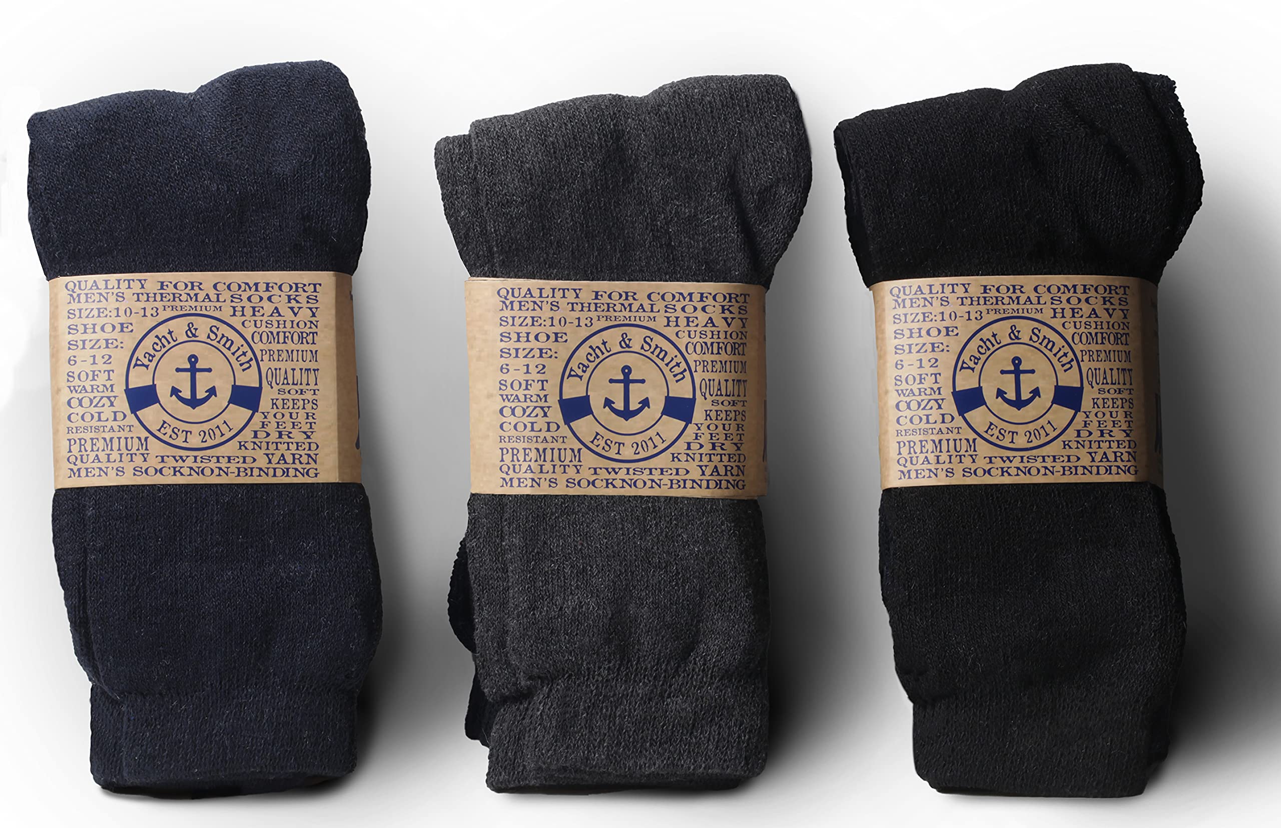 Yacht & Smith Men's Cotton Thermal Crew Socks - Warm Thick Winter Boot Socks for Hiking, Work & Outdoor Activities - 6-Pack Bulk Socks for Cold Weather Comfort