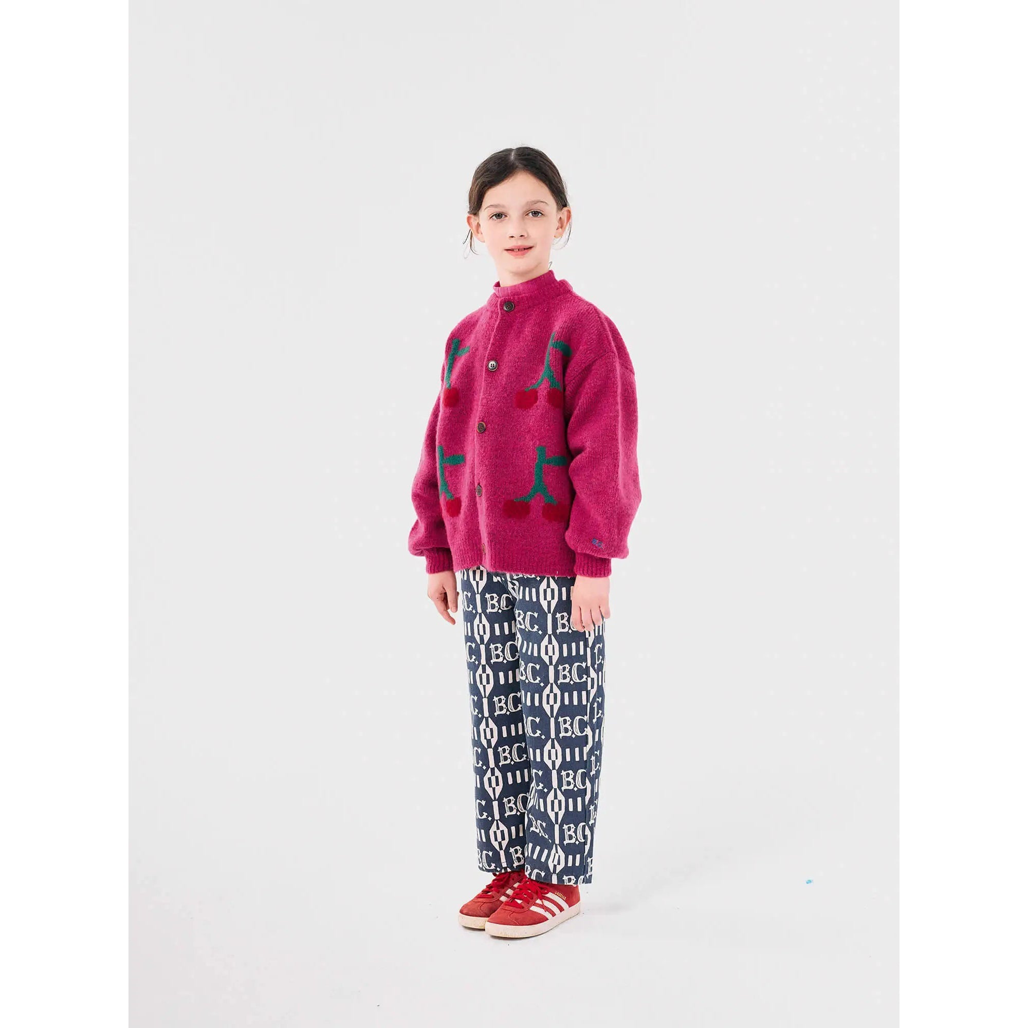 Bobo Choses Bobo Cherry Intarsia Cardigan for Women - Fuchsia Pink Knit Sweater | Cozy Fall & Winter Fashion, Casual Outfit, Layering Essential