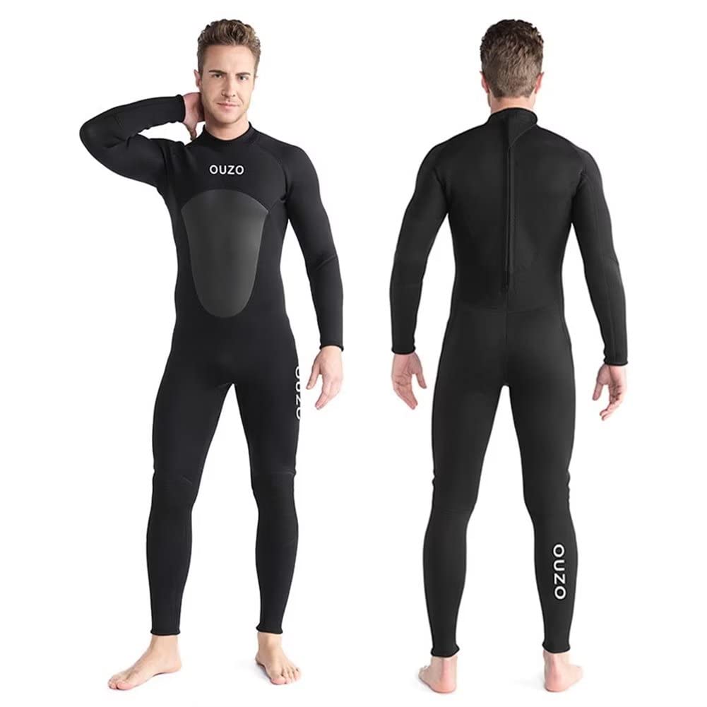 3mm Neoprene Full Length Men's One Piece Wetsuit with Back Zipper - Long Sleeve Diving Suit for Swimming, Kayaking & Snorkeling - Plus Size Available for Ocean & Water Sports Activities