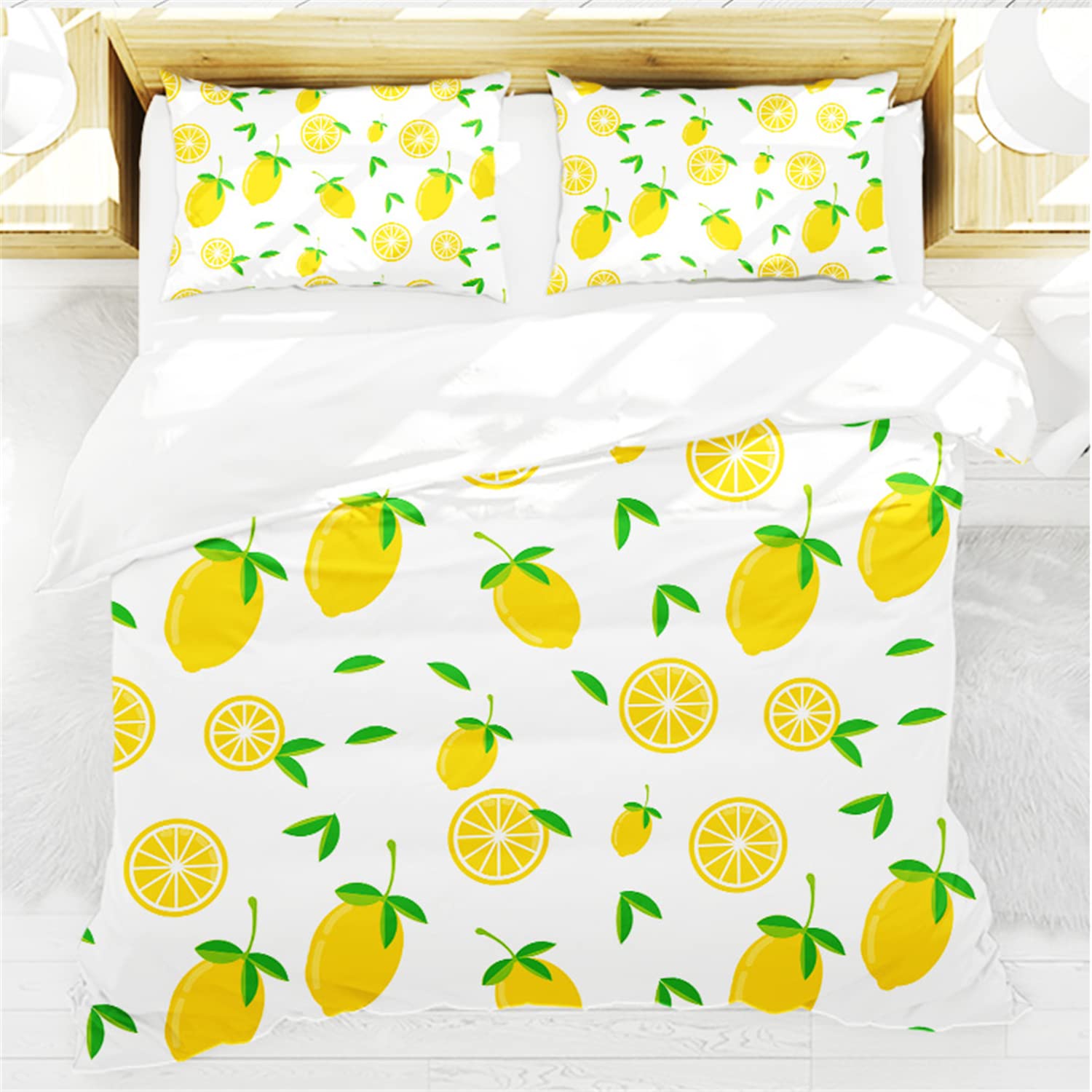 Premium Fruit Print Duvet Cover Set - Twin/Full/Queen/King Size Bedding with Pillowcases | Apple, Orange, Lemon, Mushroom & Pineapple Design | 2/3/4 Piece Set (King-3pc) - Perfect for Kids' Rooms, Guest Bedrooms & Tropical Themed Decor
