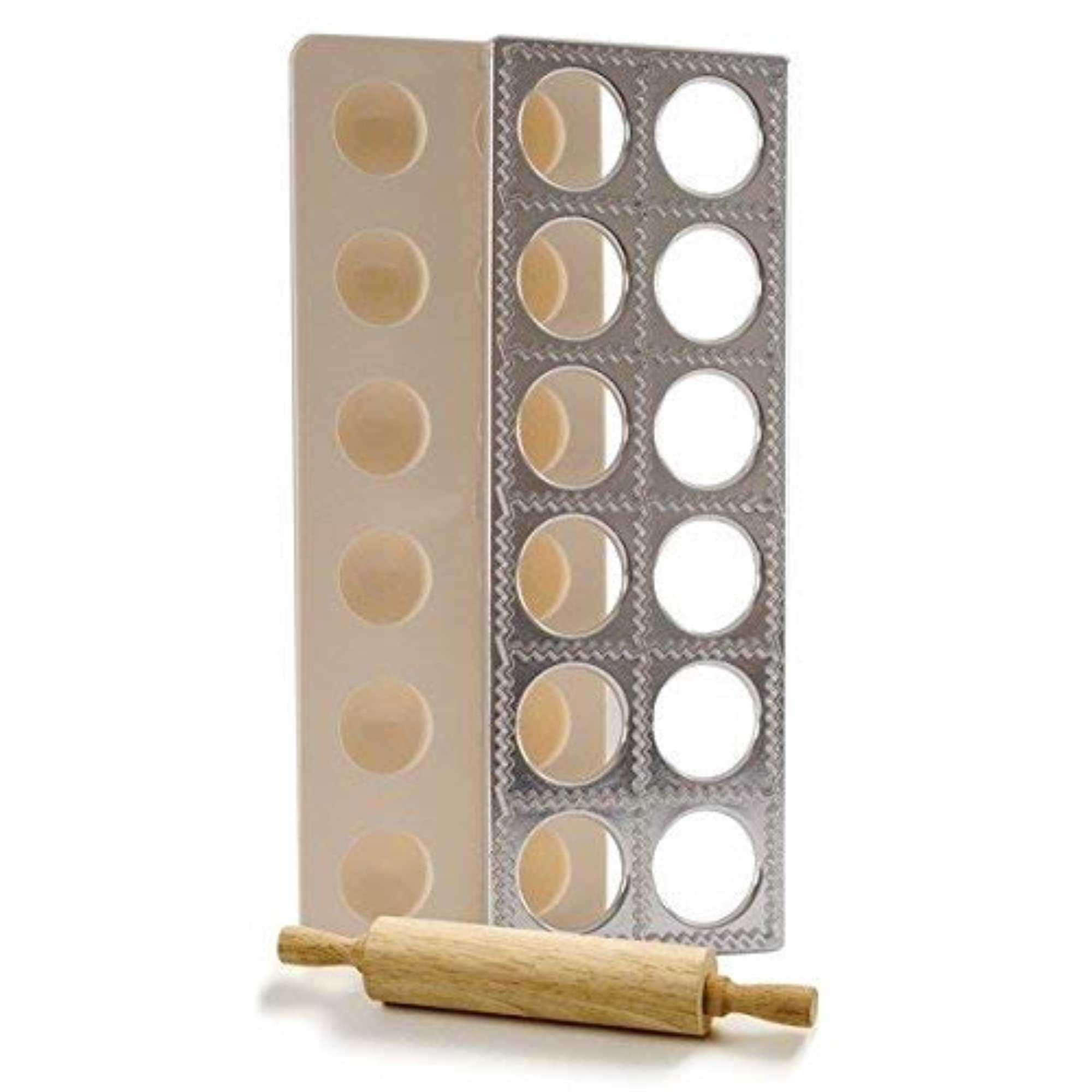 Norpro 3-Piece Stainless Steel Ravioli Maker and Pasta Press Set with Rolling Pin - Perfect for Homemade Italian Pasta, Dumplings, and Pierogi Making