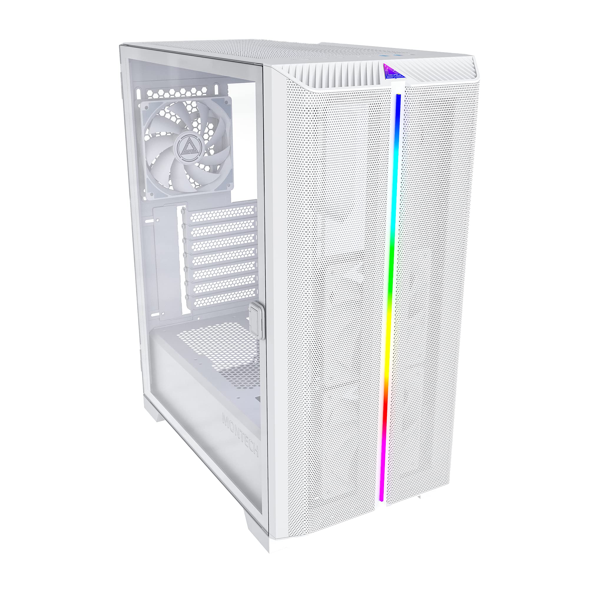 MONTECH Sky One Lite White Mid-Tower PC Case with Tempered Glass Side Panel - Perfect for Gaming Setup & Home Office Workstation