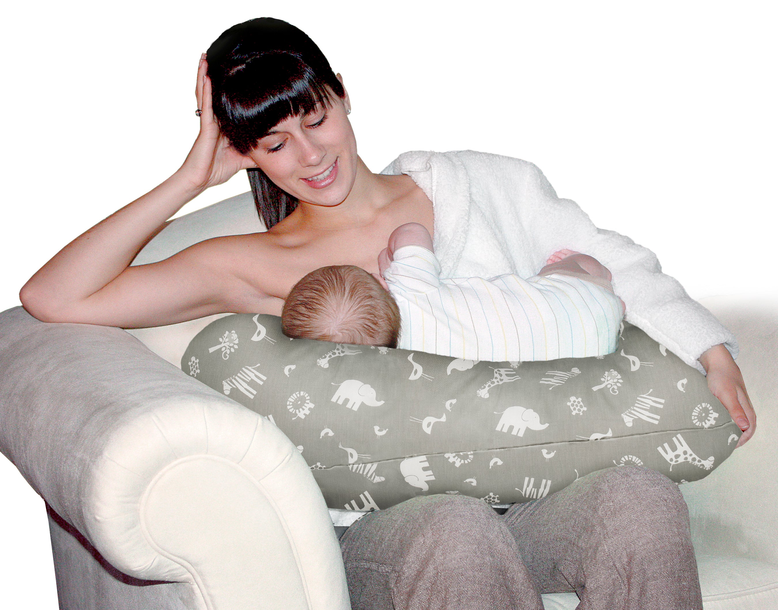 Baby Nursing and Play Cushion - Soft Grey Jungle Pattern for Newborns & Infants | Perfect for Breastfeeding, Tummy Time & Playtime at Home or Travel