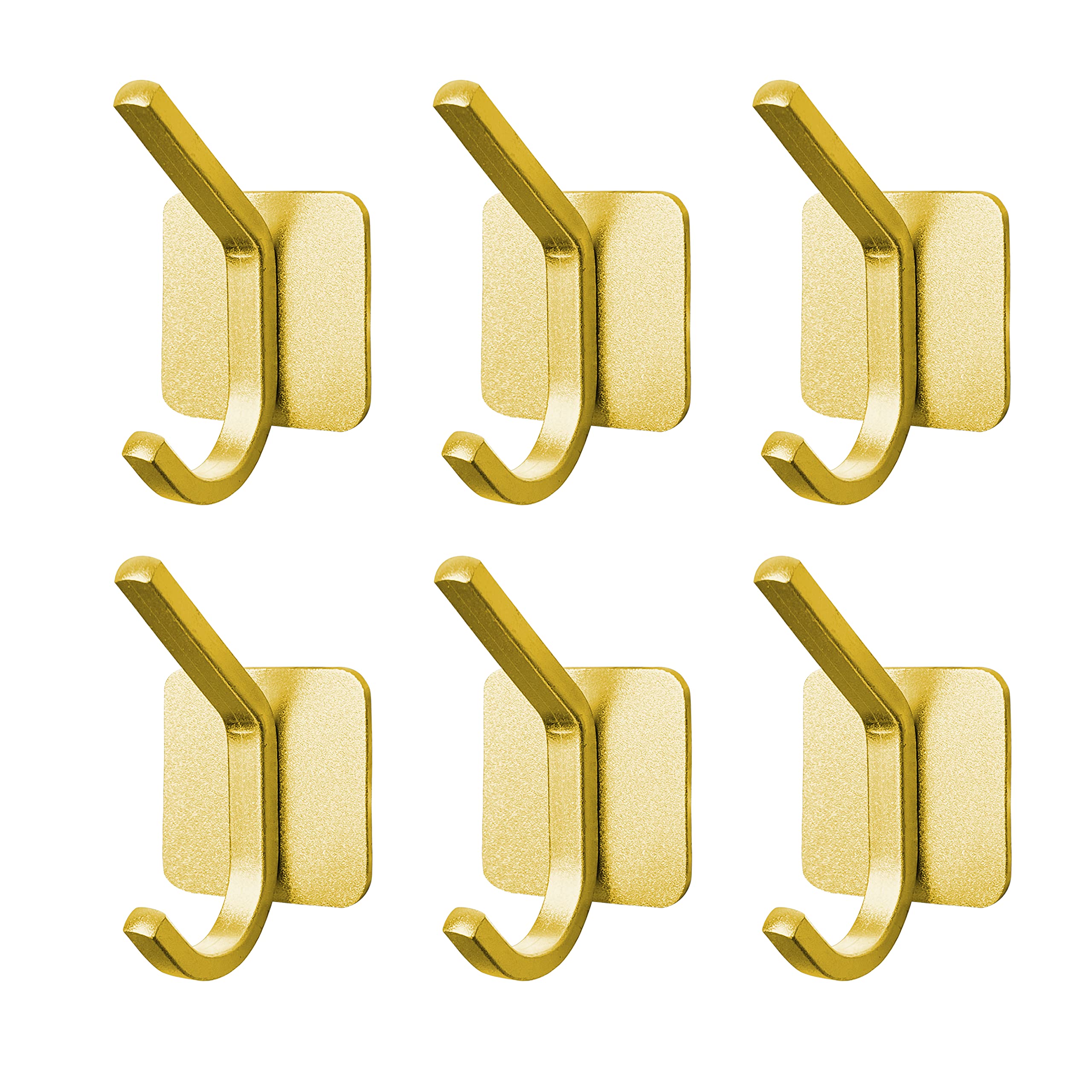VAEHOLD Heavy Duty Adhesive Wall Hooks - Waterproof Aluminum Hanging Hooks for Coat, Hat, Towel, Robe, Key & Clothes - Strong Closet Hooks for Home, Kitchen, Bathroom & Office Use (6-Pack, Gold) - Perfect for Organizing & Space Saving in Small Apartments