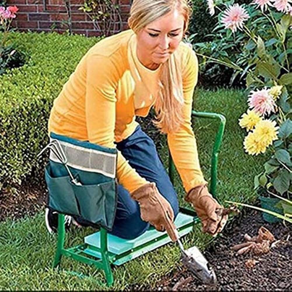 YUEGOO Foldable Garden Kneeler Seat & Stool with Tool Pouch & Kneeling Pad - Portable Gardening Bench for Outdoor Planting, Weeding & Comfortable Yard Work