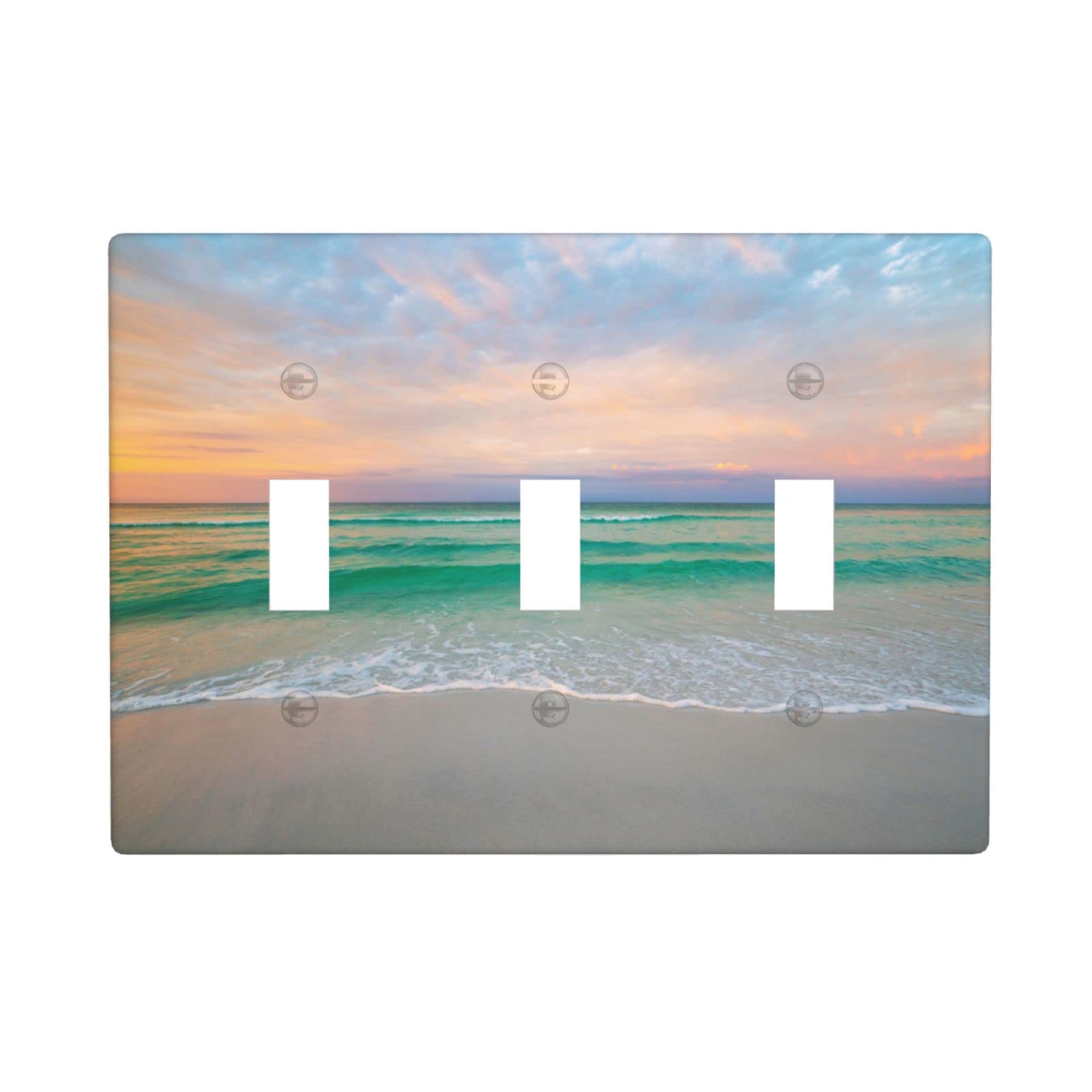 Turquoise Sea Sunset Light Switch Cover - Decorative Triple Toggle Wall Plate for Home Decor | Beach Theme Outlet Cover for Bedroom, Bathroom & Living Room