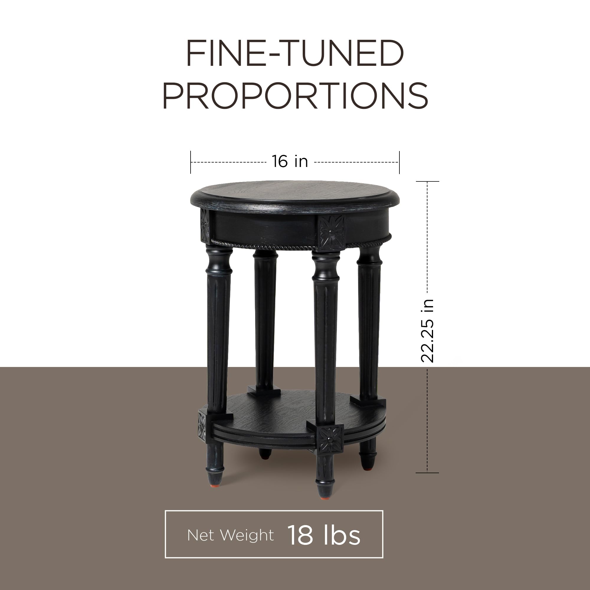 Rustic Black Wooden Coffee Table Set with Storage - Maven Lane Pullman Round Center Table & Side Table for Living Room, Lounge, or Office Decor