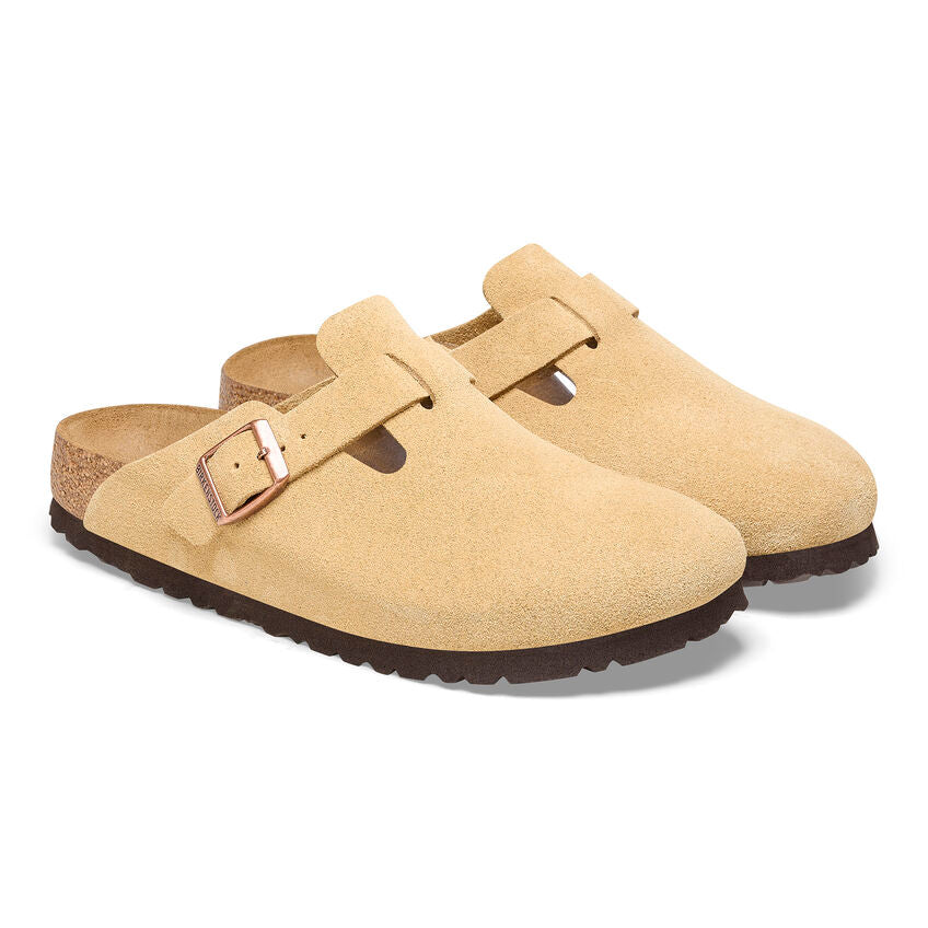 Birkenstock Boston Suede Leather Clog in Latte Cream - Comfortable Unisex Slip-On Shoes for Home, Office & Outdoor Wear