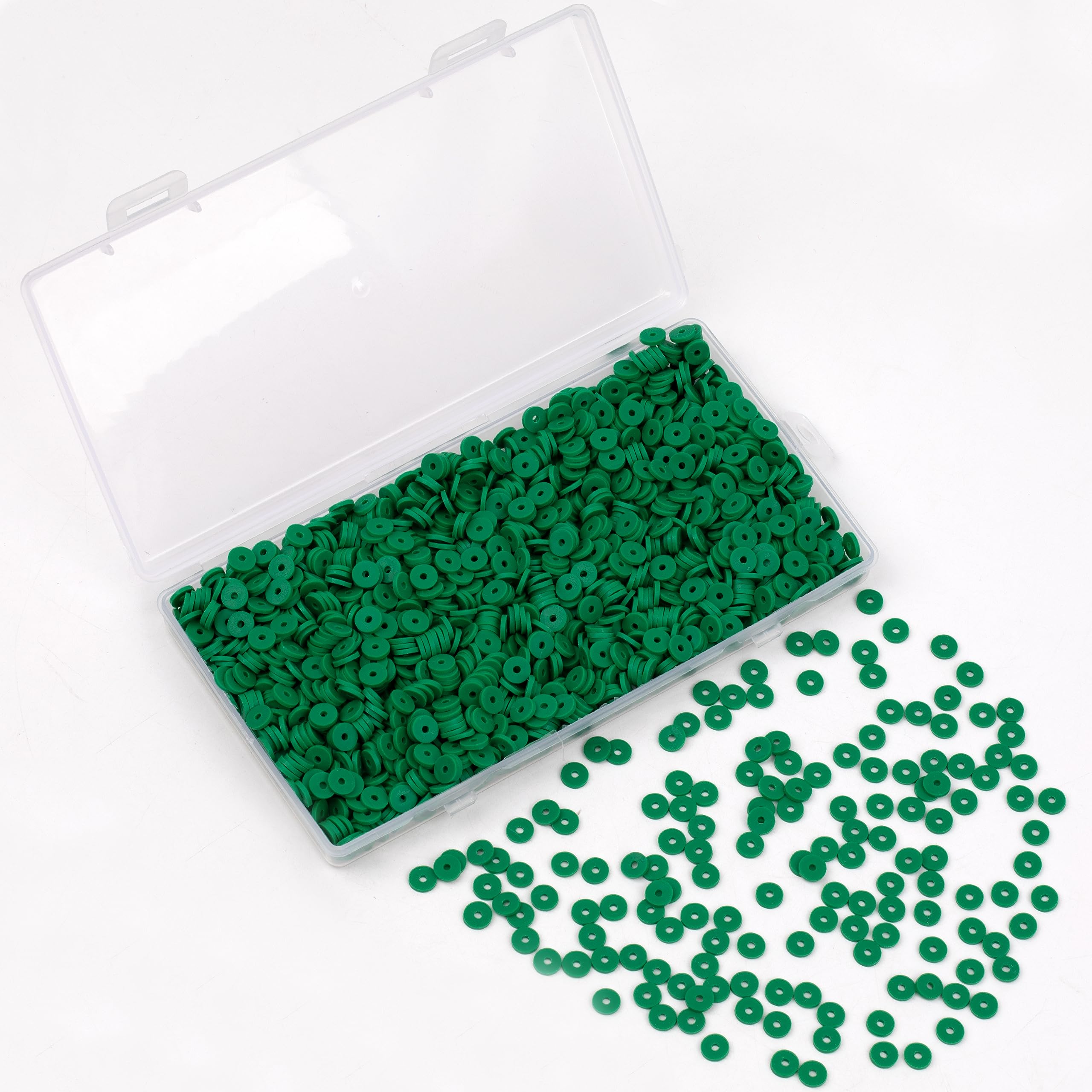 2000Pcs White Polymer Clay Spacer Beads - 6mm Round Flat Heishi Beads for DIY Jewelry Making, Bracelets, Necklaces & Earrings - Craft Gift for Adults (Green) - Perfect for Handmade Jewelry, Boho Accessories & Creative DIY Projects