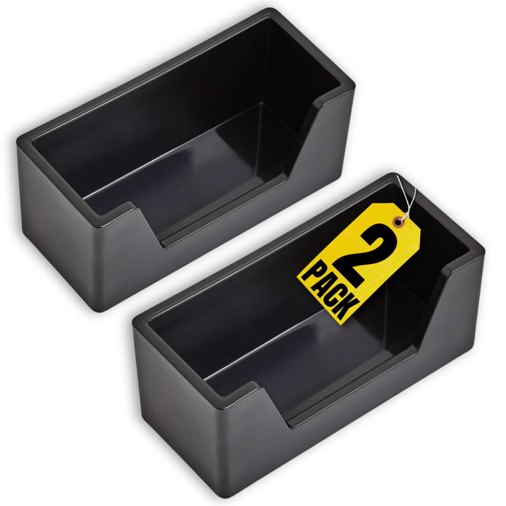 Premium 2-Pack Black Business Card Holders for Office Desk - Dual Compartment Card Display - Perfect for Reception, Meetings & Networking Events