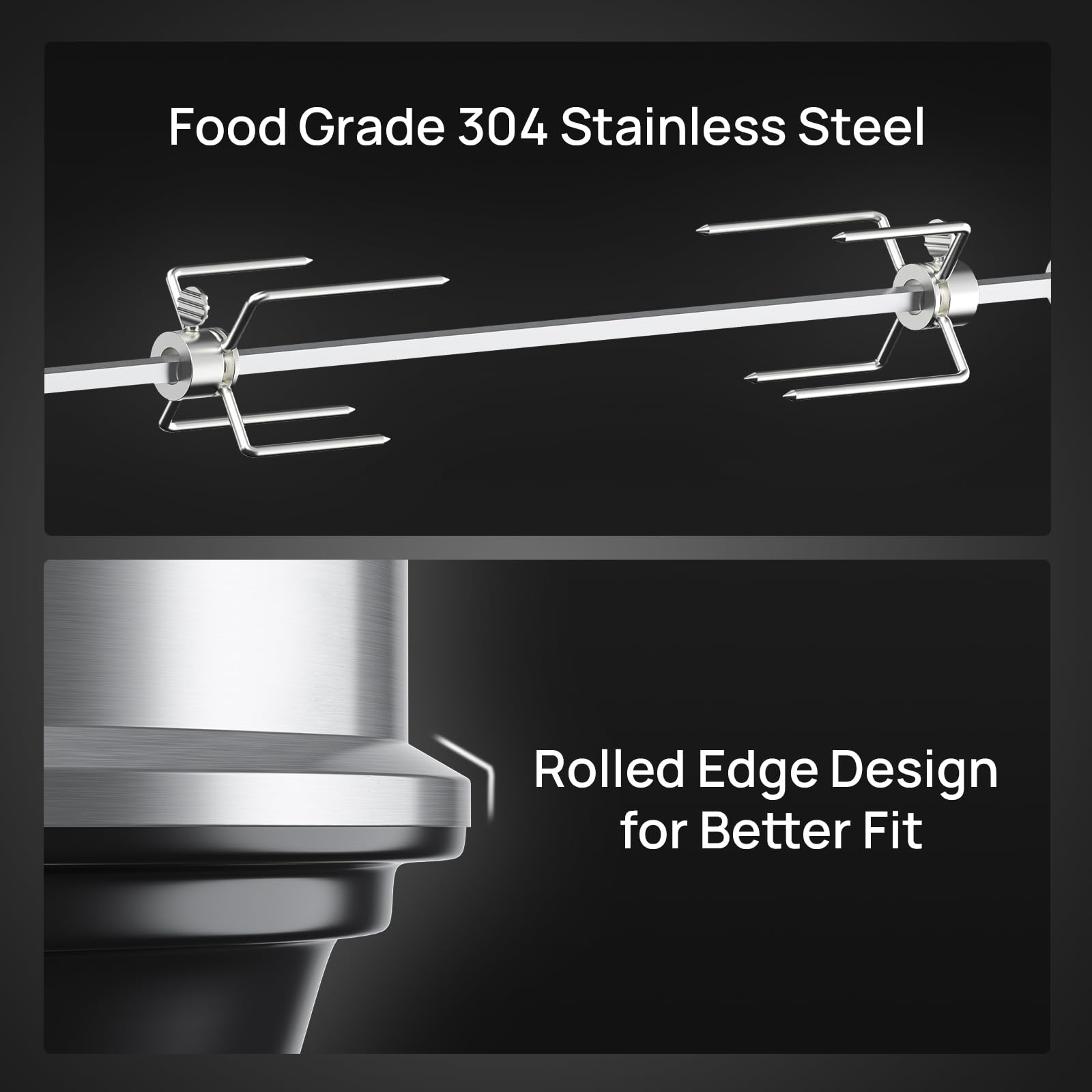 TURBRO Stainless Steel Rotisserie Ring Kit for 22-Inch Charcoal Kettle Grill - Includes 4W Electric Motor, 5/16
