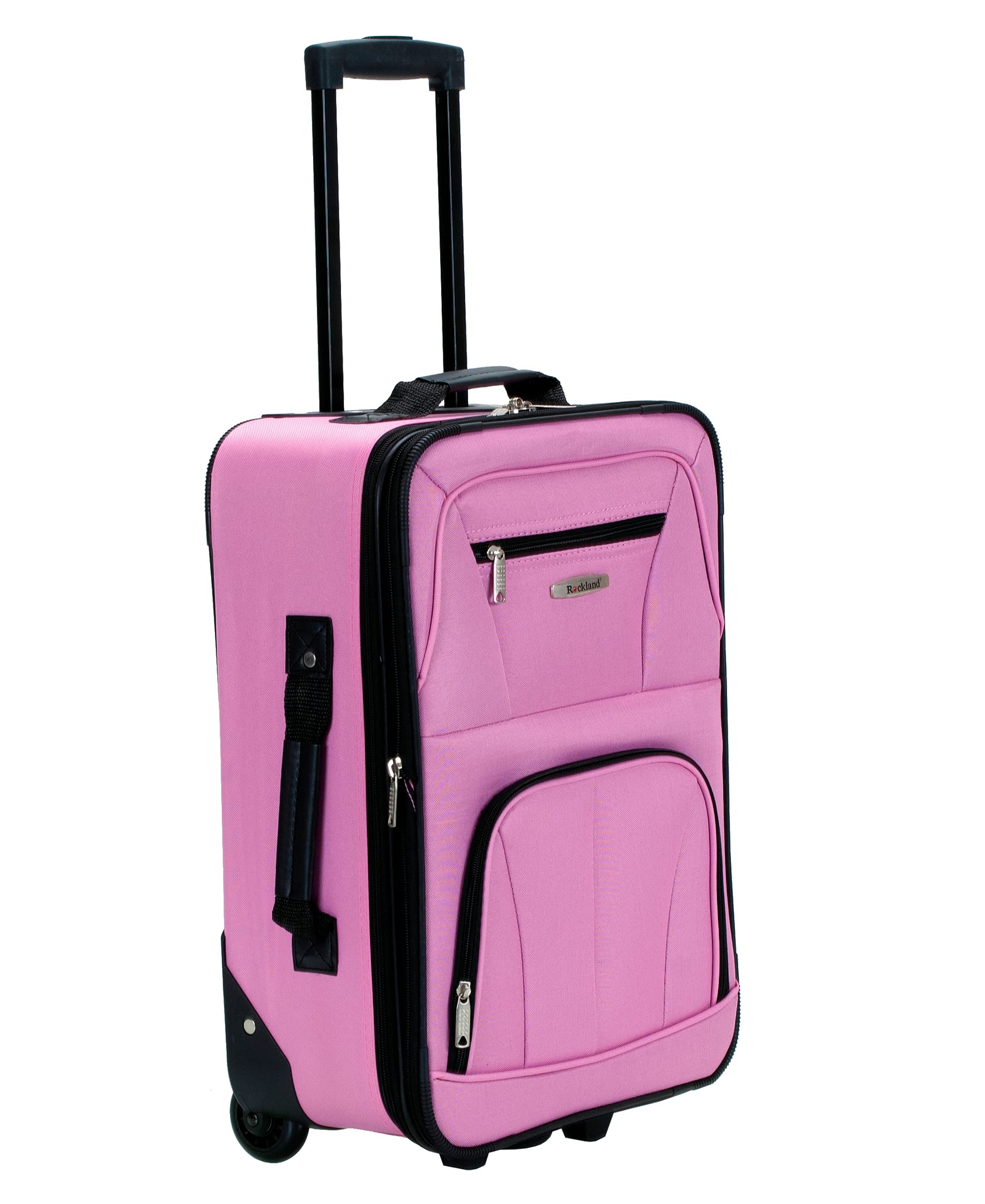 Rockland Journey Softside Expandable Upright Luggage Set 4-Piece (14/19/24/28 Inch) - Lightweight Pink Suitcase for Women & Men, Perfect for Air Travel, Business Trips & Family Vacations