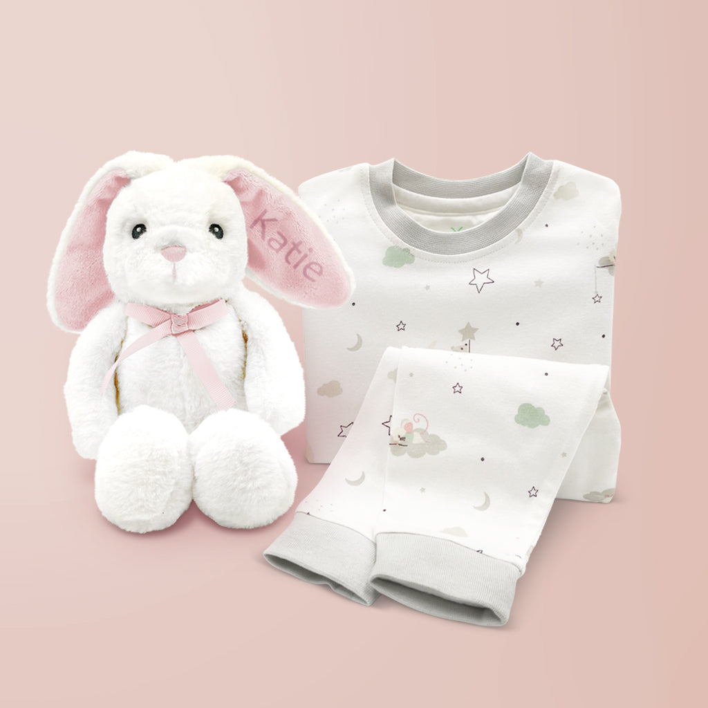 Personalized Pink Bunny & Love Baby Pajamas Set - Soft Cotton Sleepwear for Newborns & Toddlers - Perfect for Bedtime, Nursery, and Photo Shoots