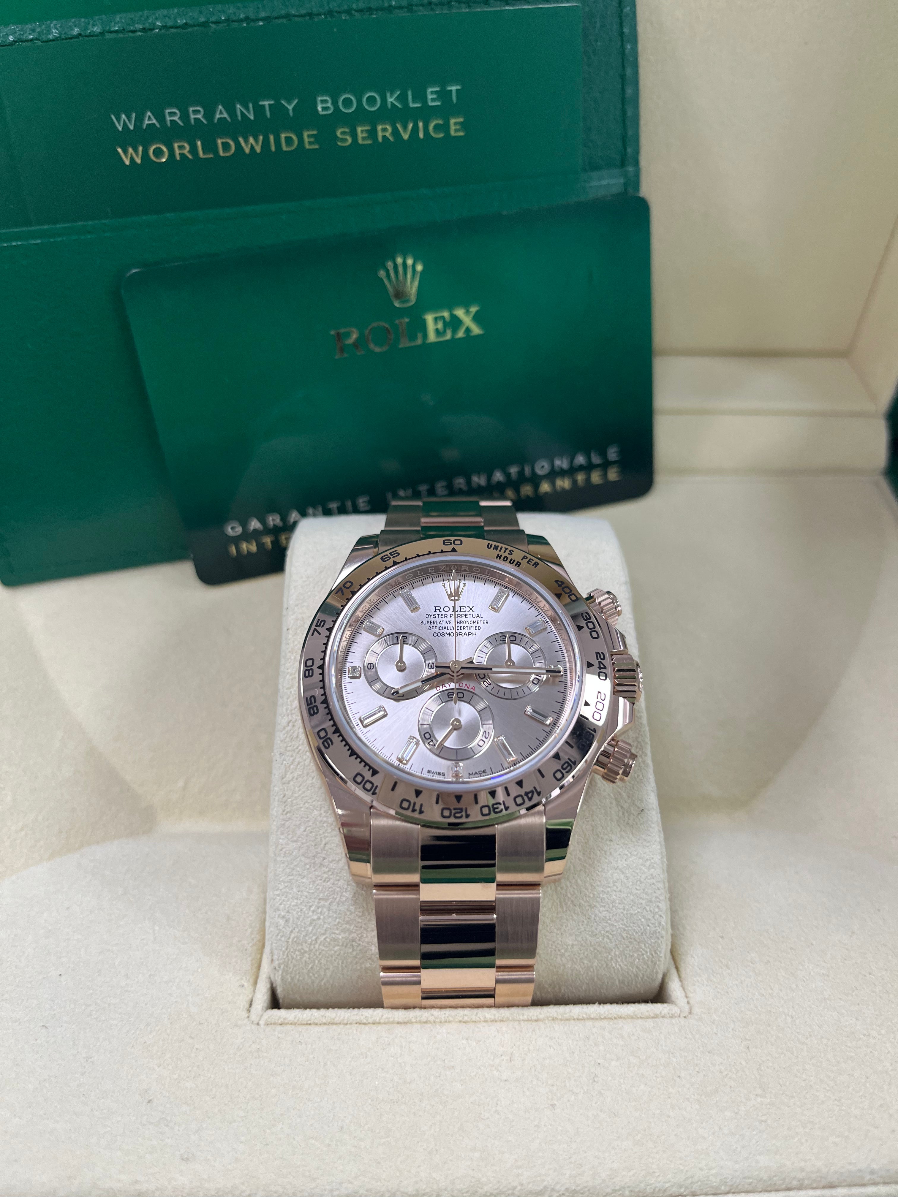 Rolex Daytona 116505 40mm Everose Gold Rose Diamond Baguette Watch with Oyster Bracelet - Luxury Men's Timepiece for Business, Gala & Special Occasions