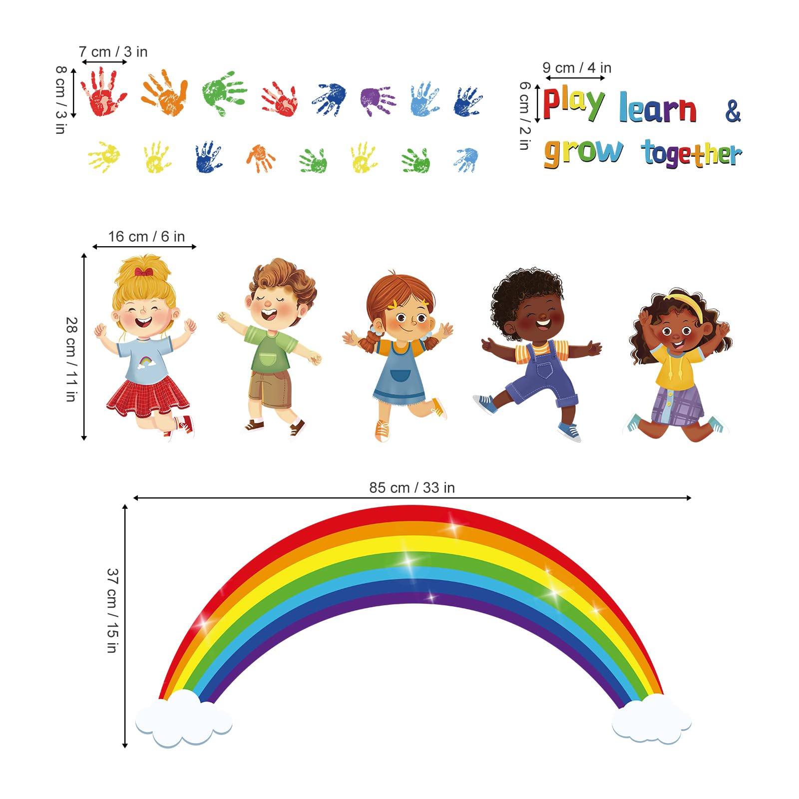Wondever Kids Inspirational Quotes Wall Decals - Rainbow Handprint Diversity & Equality Stickers | Peel & Stick Wall Art for Classroom, Daycare & Nursery Decor | Motivational Room Decor for Children's Bedrooms & Play Areas