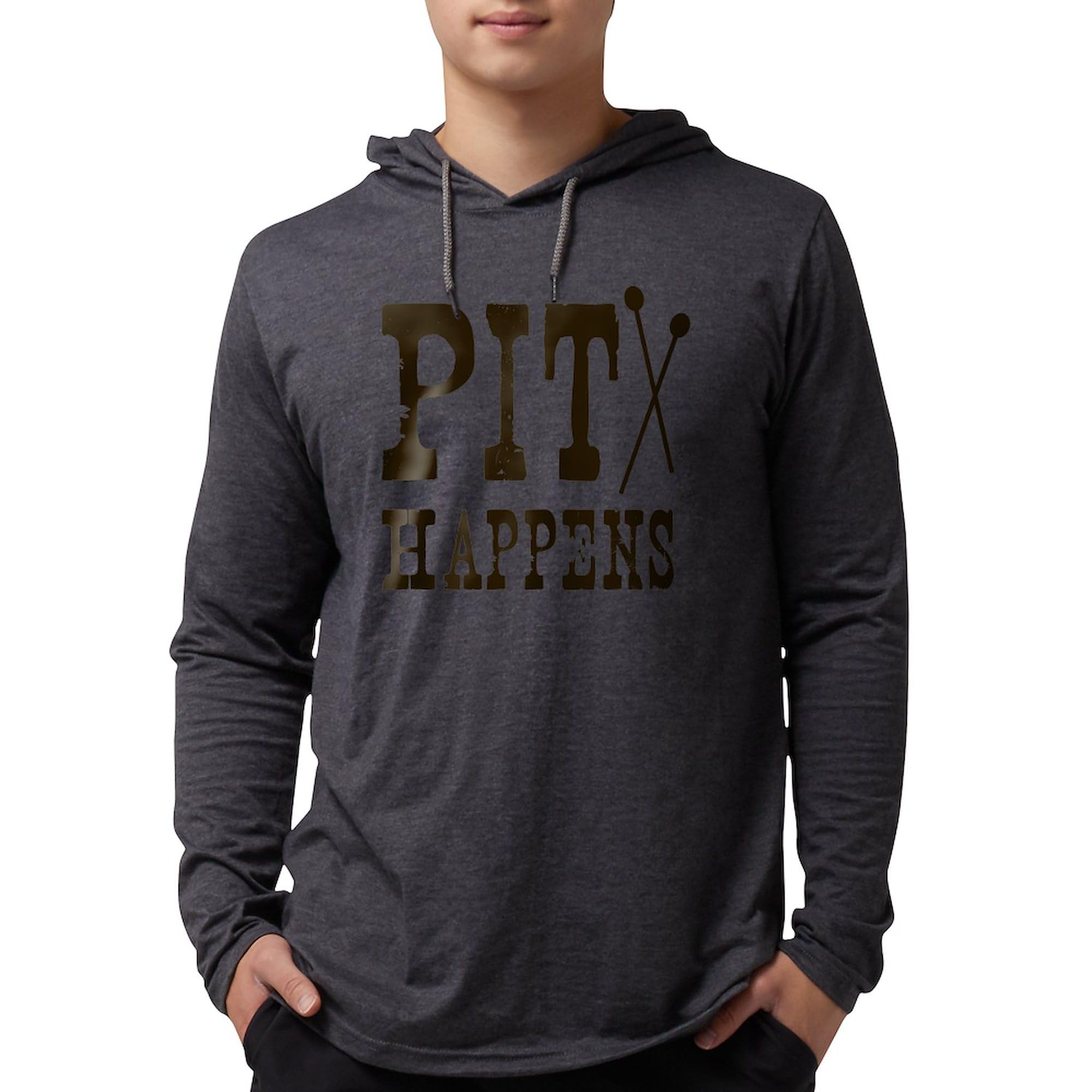 Pit Happens Funny Long Sleeve Hoodie for Men - Comfortable Cotton Pullover Sweatshirt - Perfect for Casual Wear, Gifts & Humor Lovers