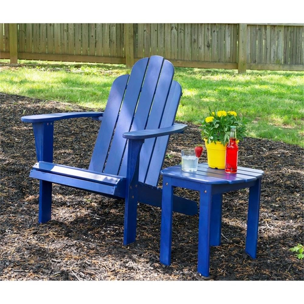 Linon Adirondack Solid Acacia Wood Outdoor Chair - Weather-Resistant Blue Stain Finish for Patio, Garden & Poolside Relaxation