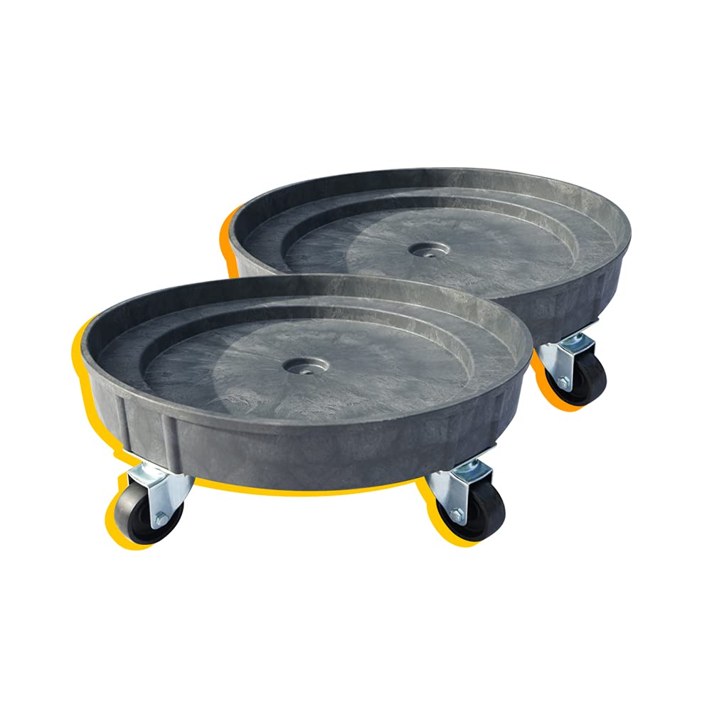ELAFROS Heavy Duty Plastic Drum Dolly – 30 & 55 Gallon Barrel Cart with 5 Swivel Casters, 900 lb Capacity – Industrial Drum Mover for Warehouse, Garage, and Workshop (Grey, 2-Pack)