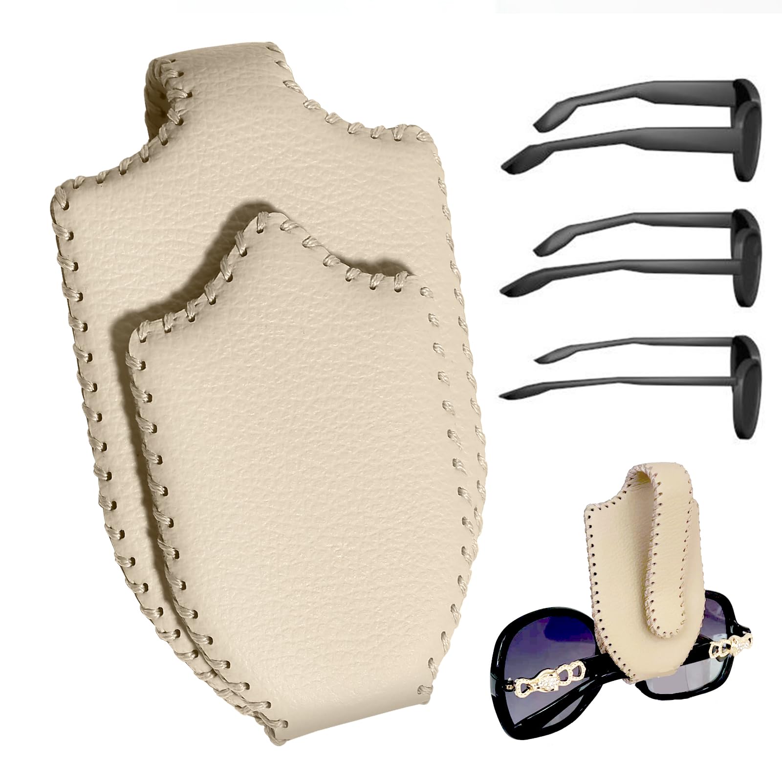 Premium Leather Car Sunglass Holder - Universal Magnetic Eyeglass & Ticket Clip for Car Visor Accessories (Beige) | Perfect for Road Trips, Commuting & Daily Driving