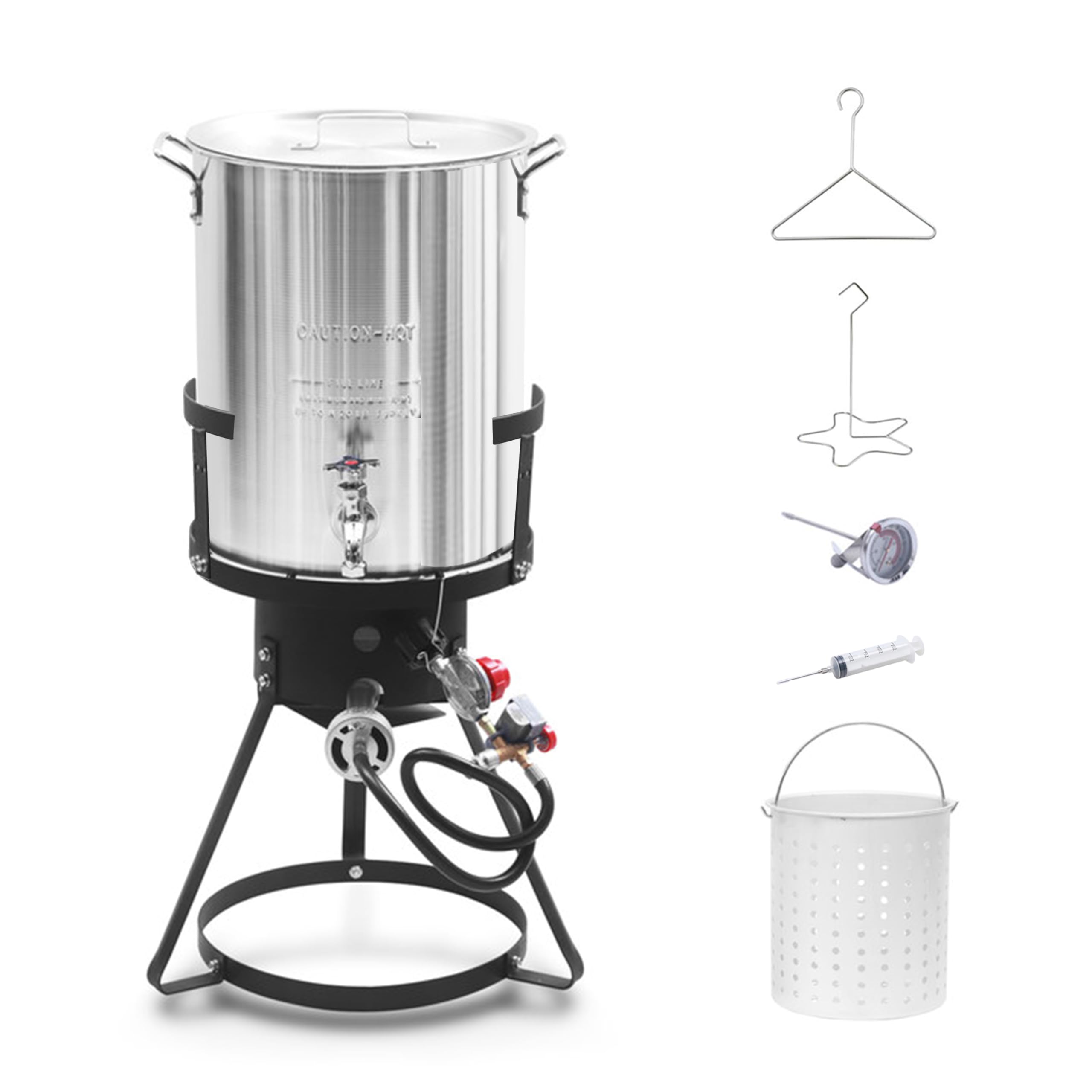 Red Mountain Valley 30 Qt Outdoor Camping Turkey Fryer with Basket, Oil Drain Valve & Timer - 50,000 BTU Propane Cooker for Turkey, Chicken Wings, Fish & Seafood | Perfect for Backyard BBQs, Tailgating & Outdoor Cooking Adventures
