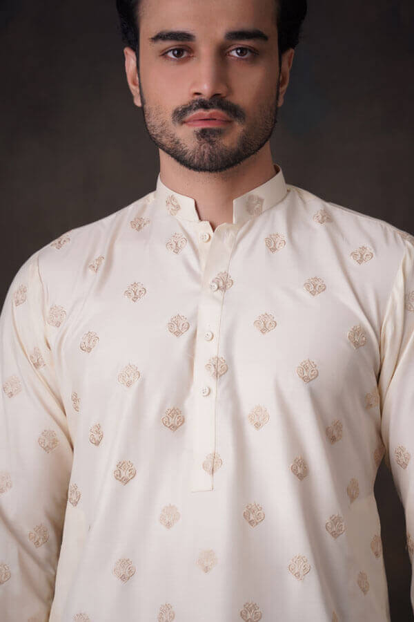 Soft Cotton Cream Persian Chickenkari Kurta Pant Set - Comfortable Traditional Indian Outfit for Men, Perfect for Festivals, Weddings & Casual Wear