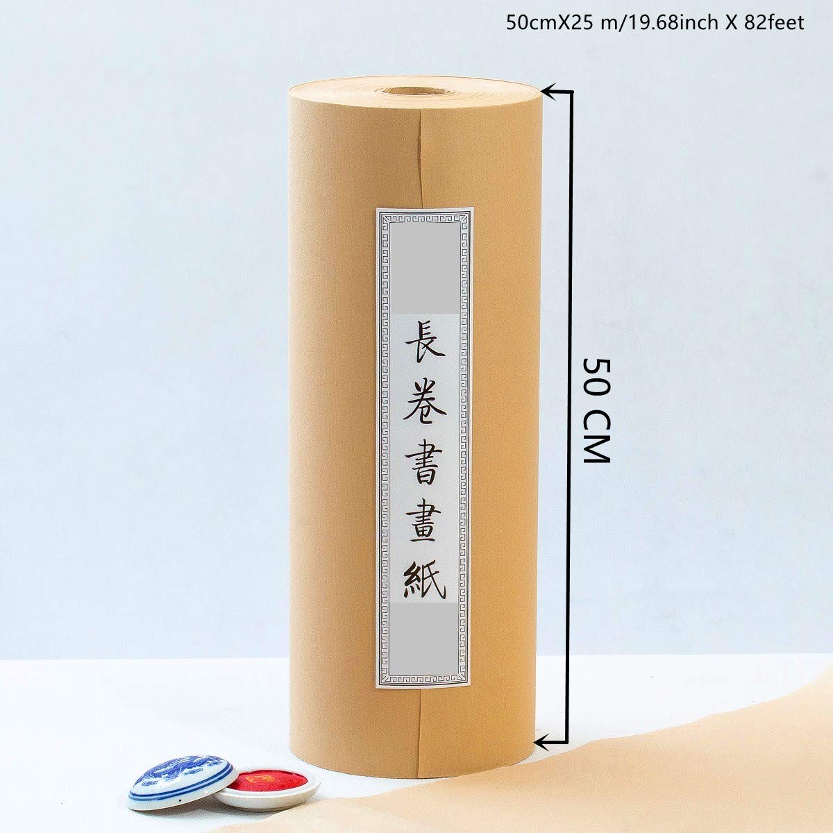 KYMY Antique Style Sumi Paper/Xuan Paper/Rice Paper Roll - 50cmx25m (19.7in x 82ft) Long Scroll Brush Ink Calligraphy Paper for Chinese, Japanese, Vietnamese Art - Perfect for Traditional Calligraphy, Painting, and Decorative Scroll Making
