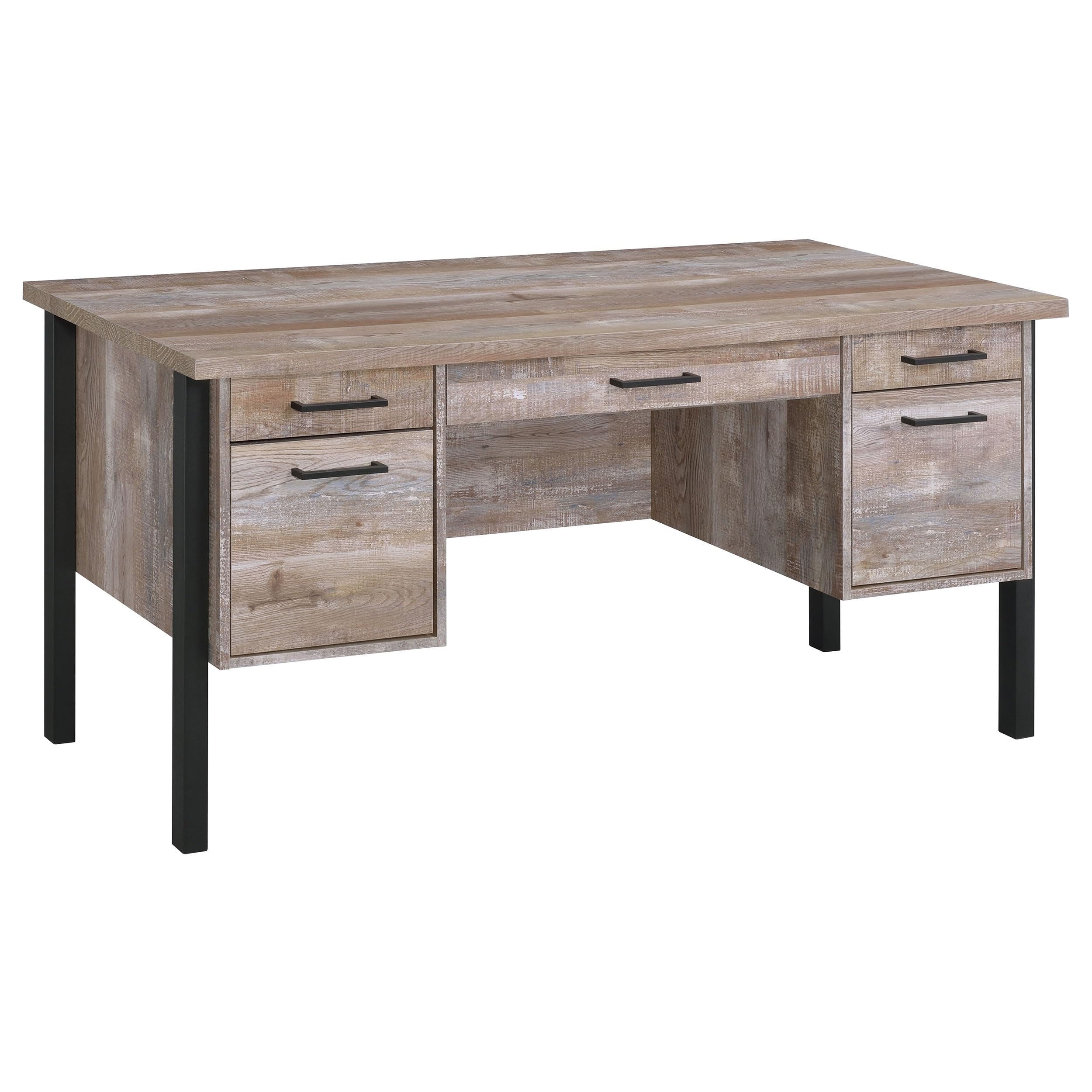 Coaster Furniture Samson 4-Drawer Writing Desk in Weathered Oak & Black - 801950 | Home Office Desk with Storage for Study & Work