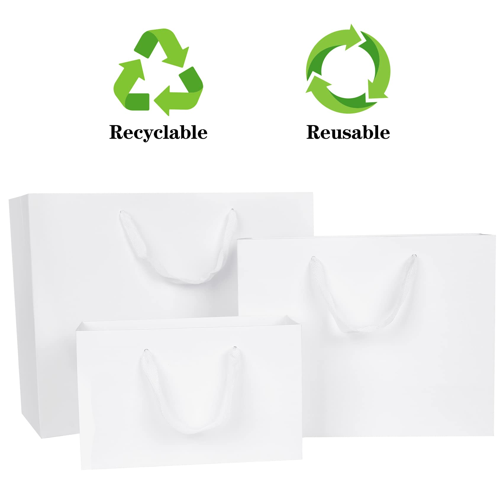 Eco-Friendly White Kraft Paper Gift Bags 10-Pack with Ribbon Handles - 8