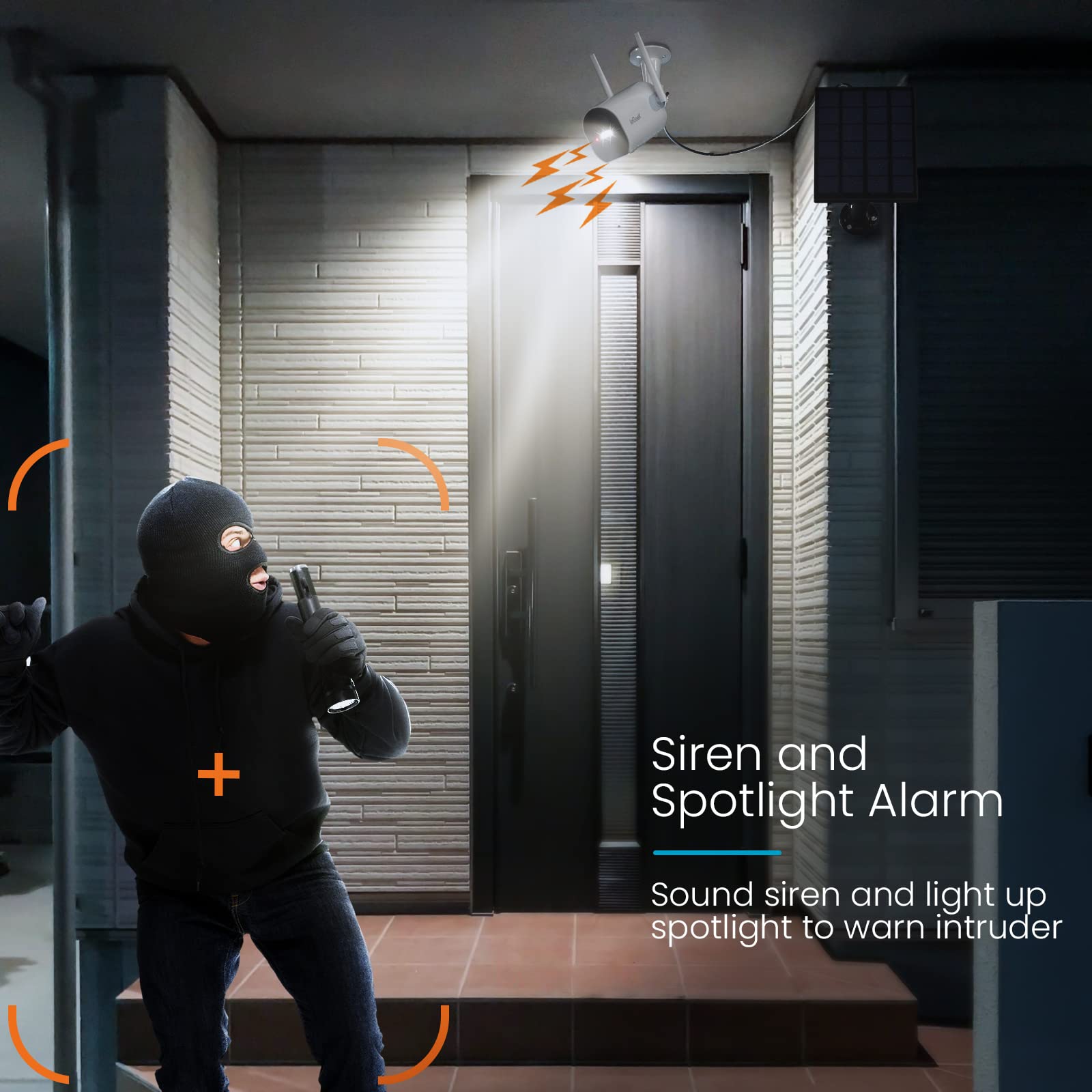 ieGeek 2K Solar-Powered Wireless Outdoor Security Camera with Color Night Vision, WiFi CCTV System, Motion Detection, Floodlight Alarm & 2-Way Audio - Ideal for Home Security, Backyard Monitoring & Business Surveillance