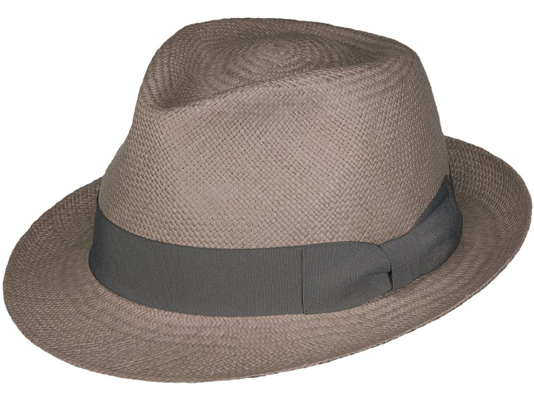 Premium K. Dorfzaun Grade 3 Brisa Trilby Panama Hat in Taupe with Grey Band - Stylish Sun Protection for Outdoor Events, Beach Vacations & Summer Fashion