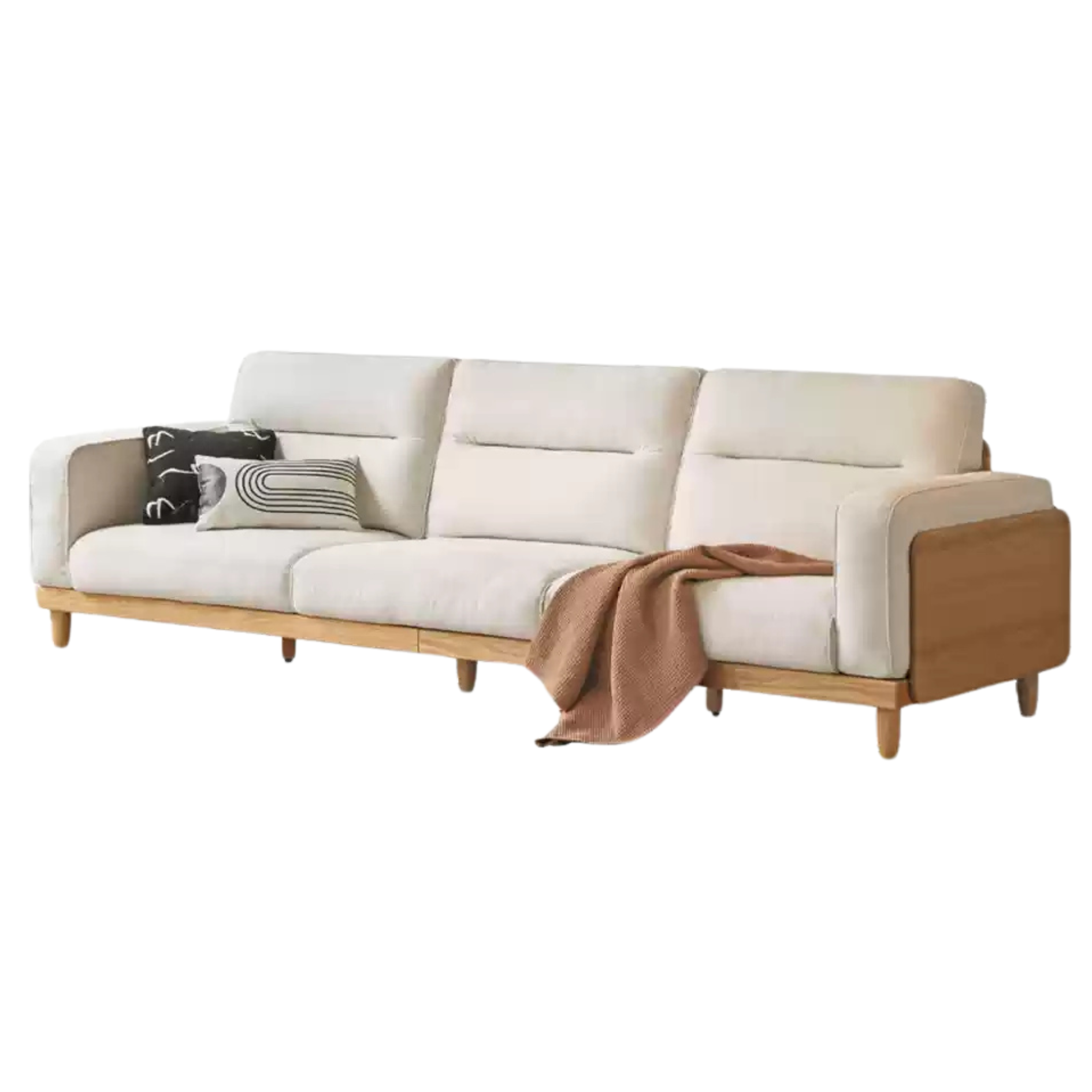 Premium Oak Solid Wood Straight High Back Cloth Leather Sofa - Modern Living Room Furniture for Home Office & Lounge Comfort