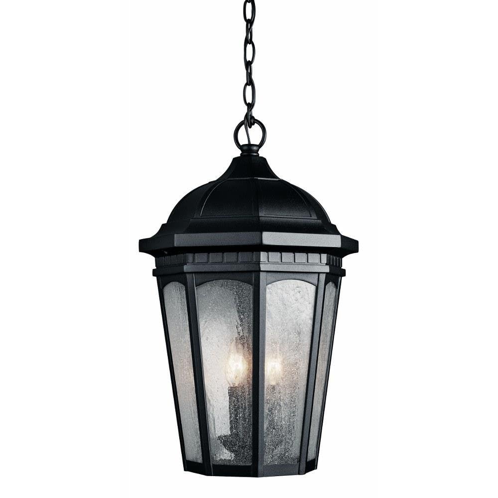 Kichler 9539BKT Courtyard 3-Light Outdoor Pendant Light Fixture - Textured Black Finish - Perfect for Patio, Porch, and Garden Lighting