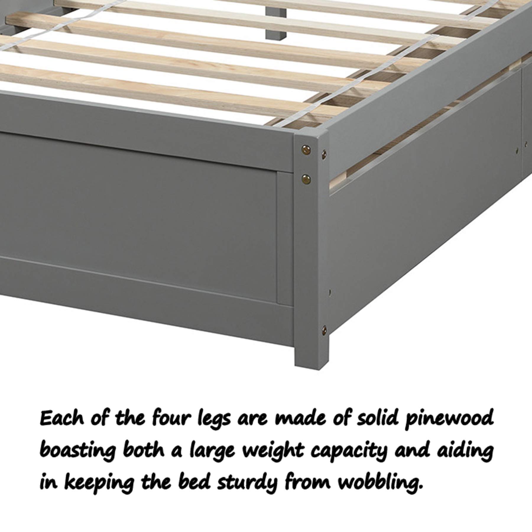 P PURLOVE Twin Size Wooden Storage Bed Frame with 2 Drawers & Headboard - Space Saving Platform Bed for Small Bedroom, Gray - Perfect for Kids Room, Guest Room or Studio Apartment