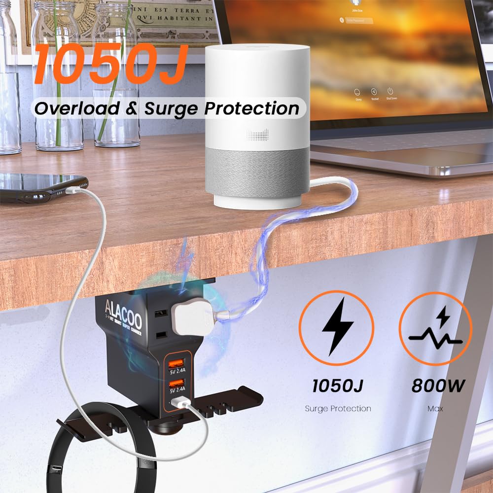 Dual Headphone Stand with USB Charging Station & AC Outlets - Under Desk Headset Holder for Gaming, PC, Office - QC3.0 Fast Charging (800W) - Perfect for Gamers, Streamers & Workspace Organization