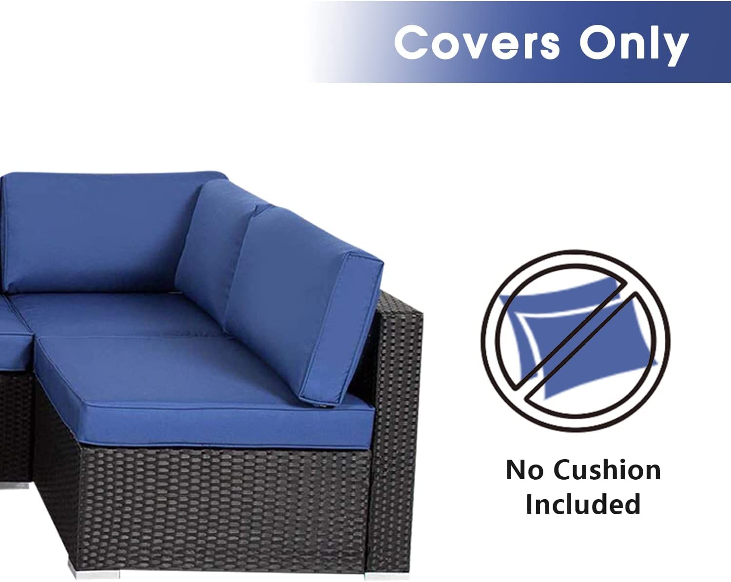 kinbor 14-Piece Outdoor Couch Cushion Covers with Zipper - Replacement Slipcovers for Sectional Sofa Furniture Set, Washable Dark Blue Patio Cushion Covers | Perfect for Backyard, Deck, Poolside & Patio Furniture Protection