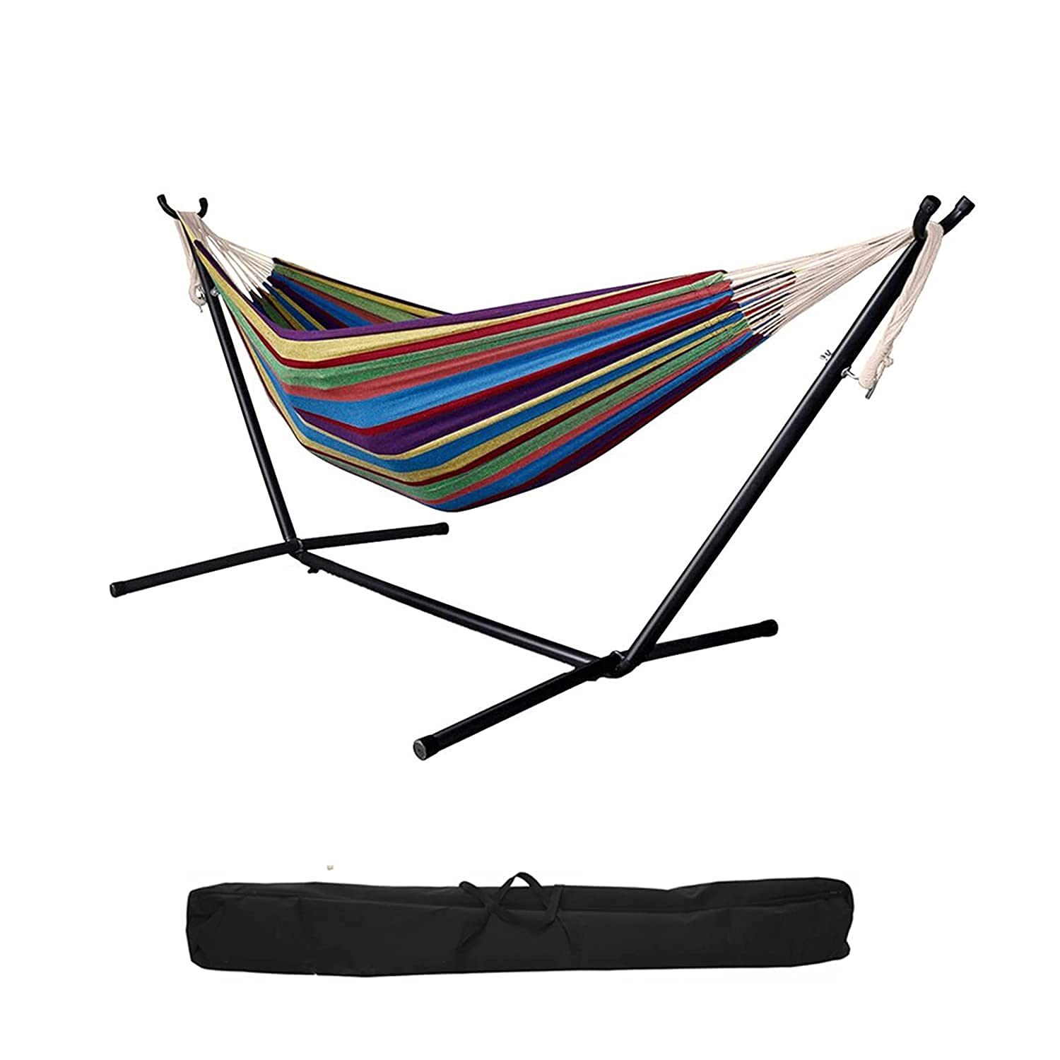 XLMCXY Space Saving Steel Stand Hammock with Premium Carry Bag - 450 lb Capacity, Durable Polyester Fabric for Outdoor, Camping, Backyard & Beach Relaxation