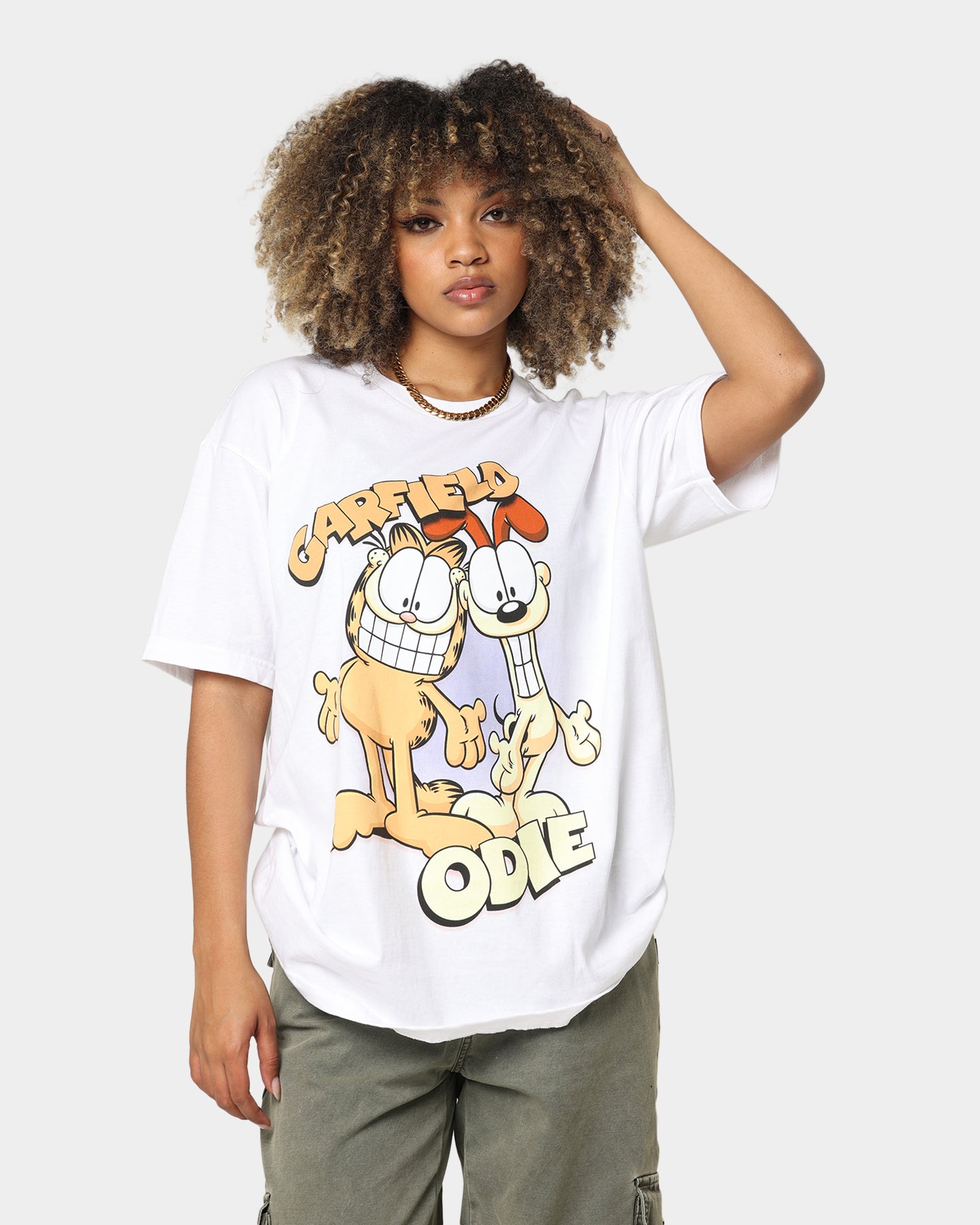American Thrift X Garfield Best Friends T-Shirt - White Cotton Graphic Tee for Casual Wear & Pop Culture Fans