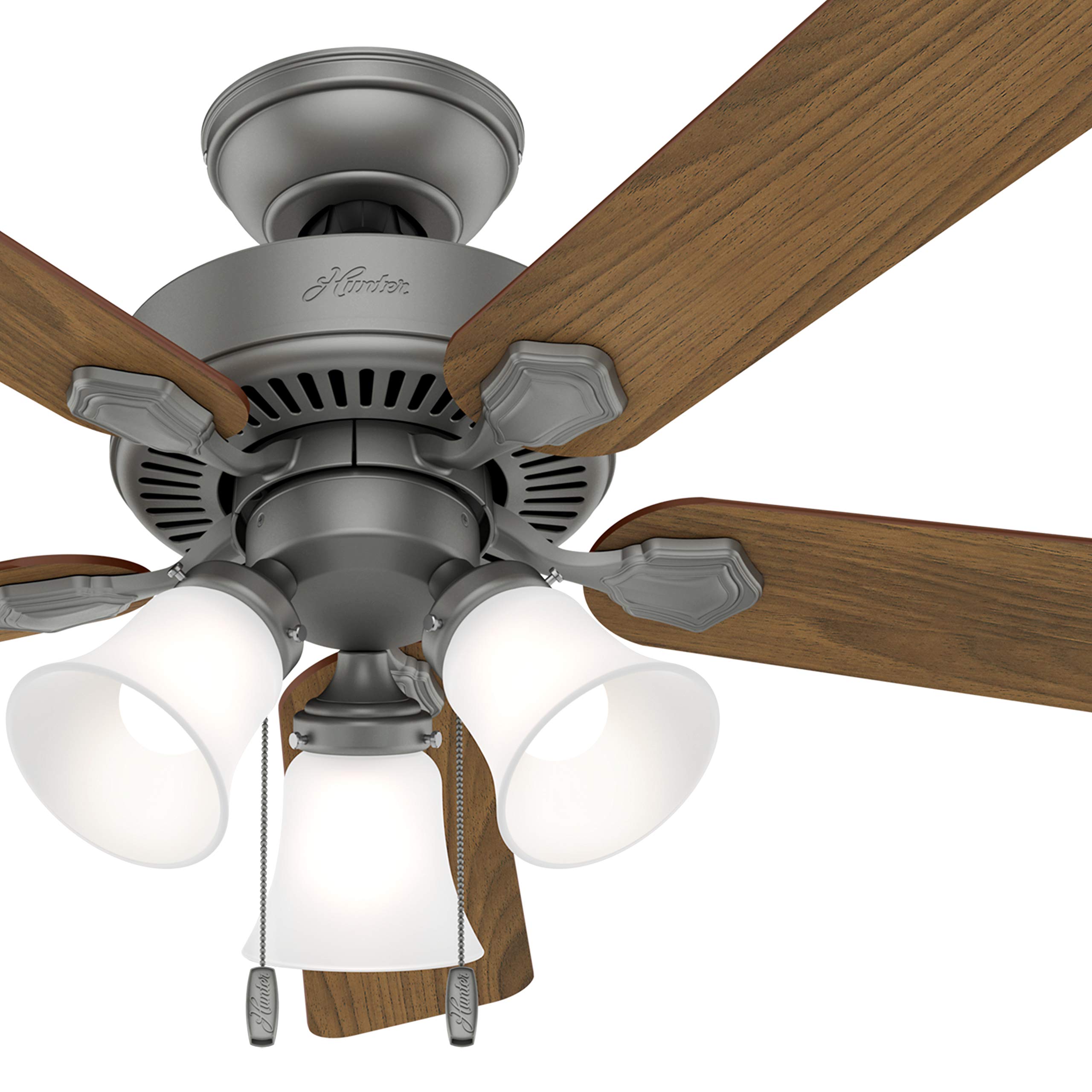 Hunter Fan 44 Inch Matte Silver Indoor Ceiling Fan with Light Kit & Pull Chain - Traditional Style for Living Room, Bedroom, Office (Renewed) | Quiet Operation & Energy Efficient Cooling Solution