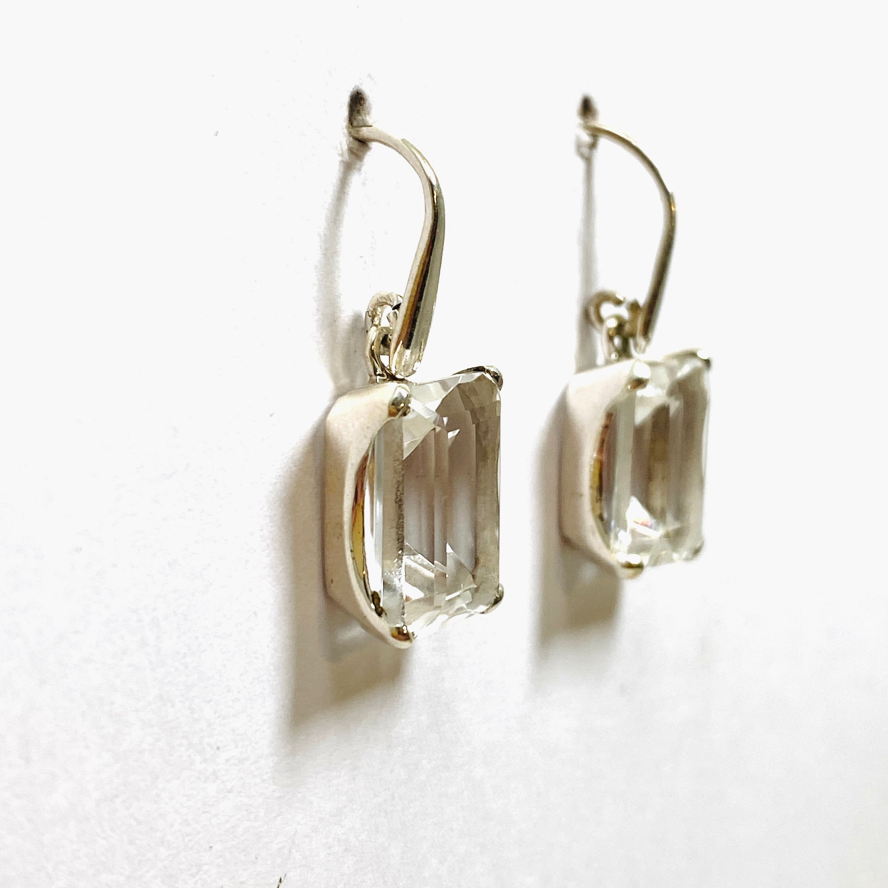 Clear Quartz Emerald Cut Faceted Earrings PEGJ225 | Dainty Stud Earrings for Women | Perfect for Weddings, Parties & Everyday Wear