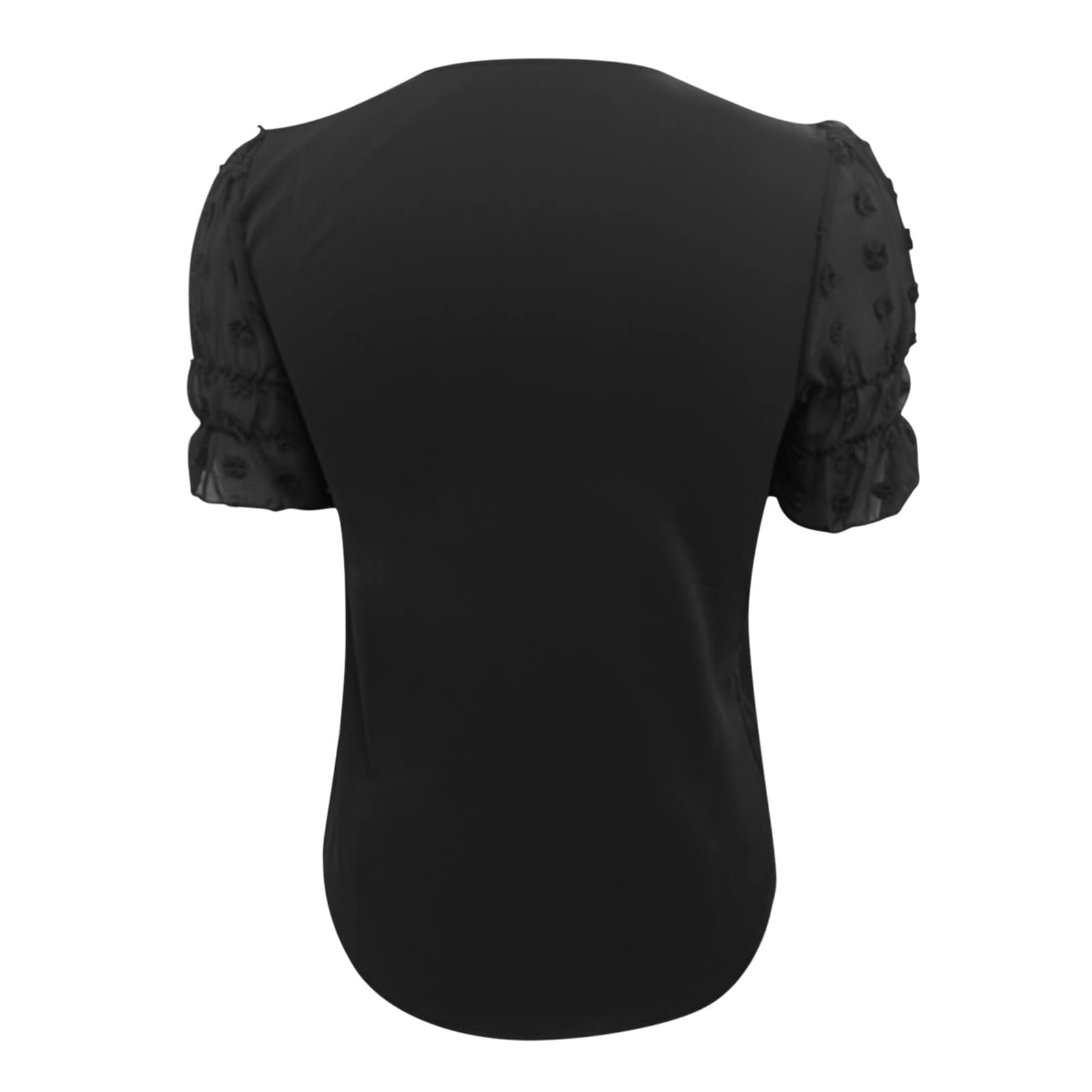 Women's Summer Short Sleeve V-Neck T-Shirt - Chiffon Patchwork Puff Sleeve Casual Top for Women | Perfect for Beach Outings, Date Nights & Everyday Wear