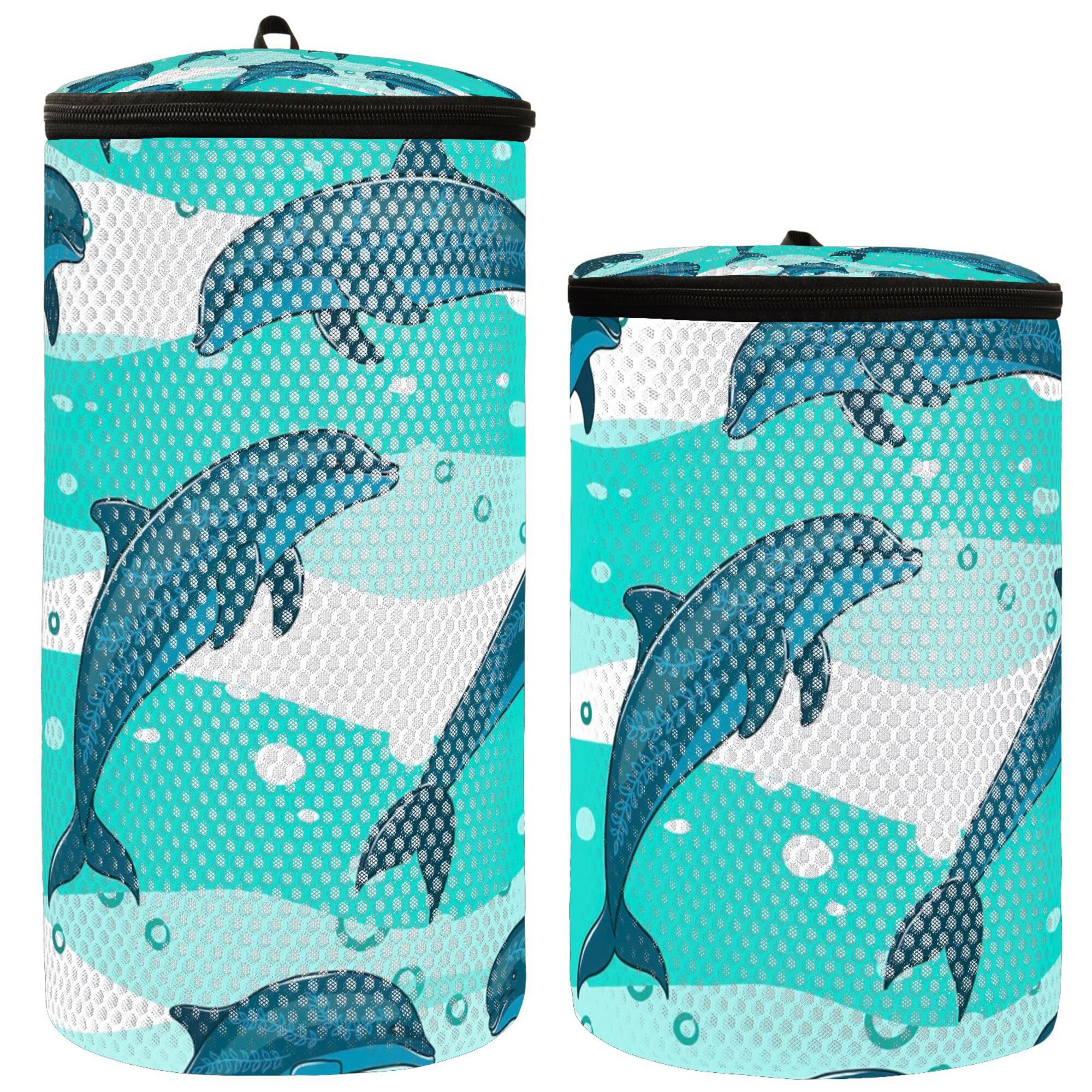 Washing Machine Shoe Bag for Sneakers - Pack of 2 Laundry Bags with Flock Dolphins Marine Pattern | Gentle Shoe Protection for Washer | Perfect for Gym Shoes, Running Sneakers & Sports Footwear