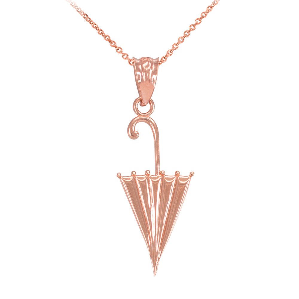 14K Rose Gold Umbrella Pendant Necklace for Women - Elegant Jewelry Gift for Birthday, Anniversary & Special Occasions - Perfect for Everyday Wear & Rainy Day Fashion